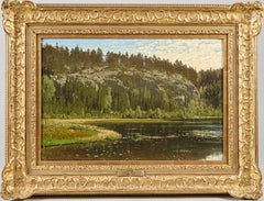 Paysage d'été et lac, huile sur toile, 1880, signé
