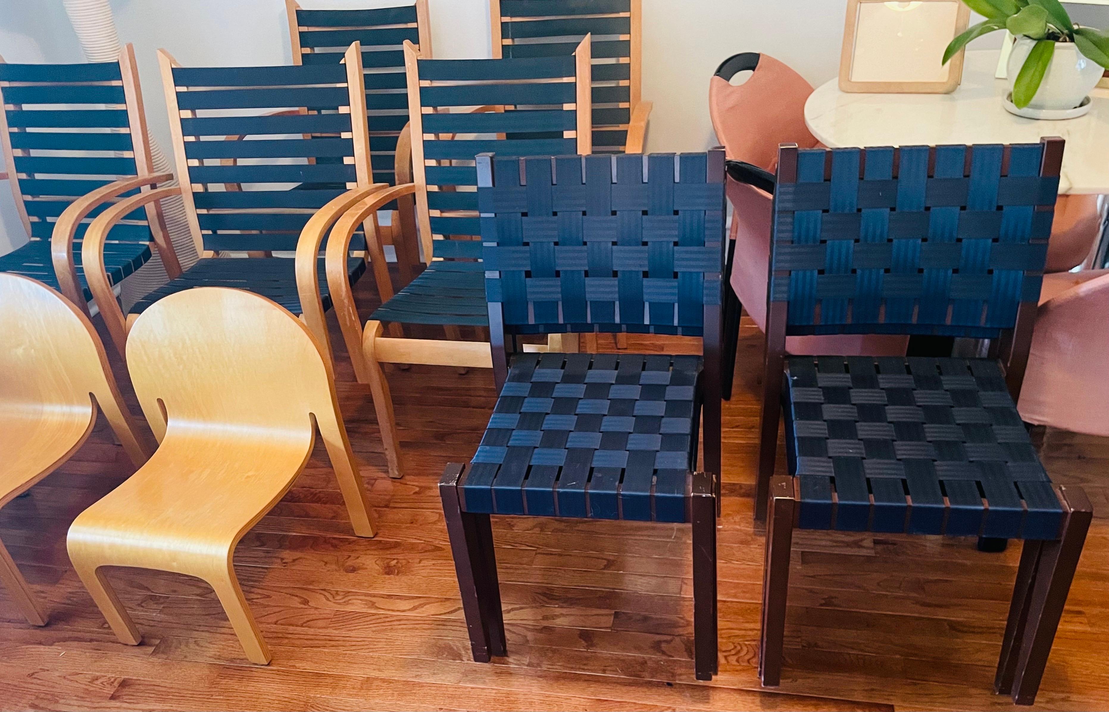 Woodwork Peter Danko Ashton Side Chairs With Navy Blue Woven Seat & Back, Set of 4 For Sale