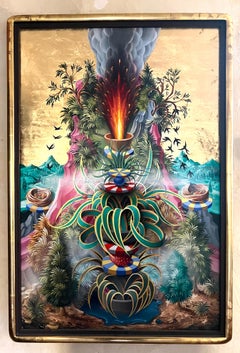 Pintura al óleo sobre lienzo de Peter Daverington, titulada "Vuelos de los gorriones"