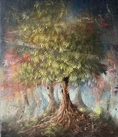 Pintura al óleo sobre lienzo de Peter Daverington, titulada "El susurro", 2022