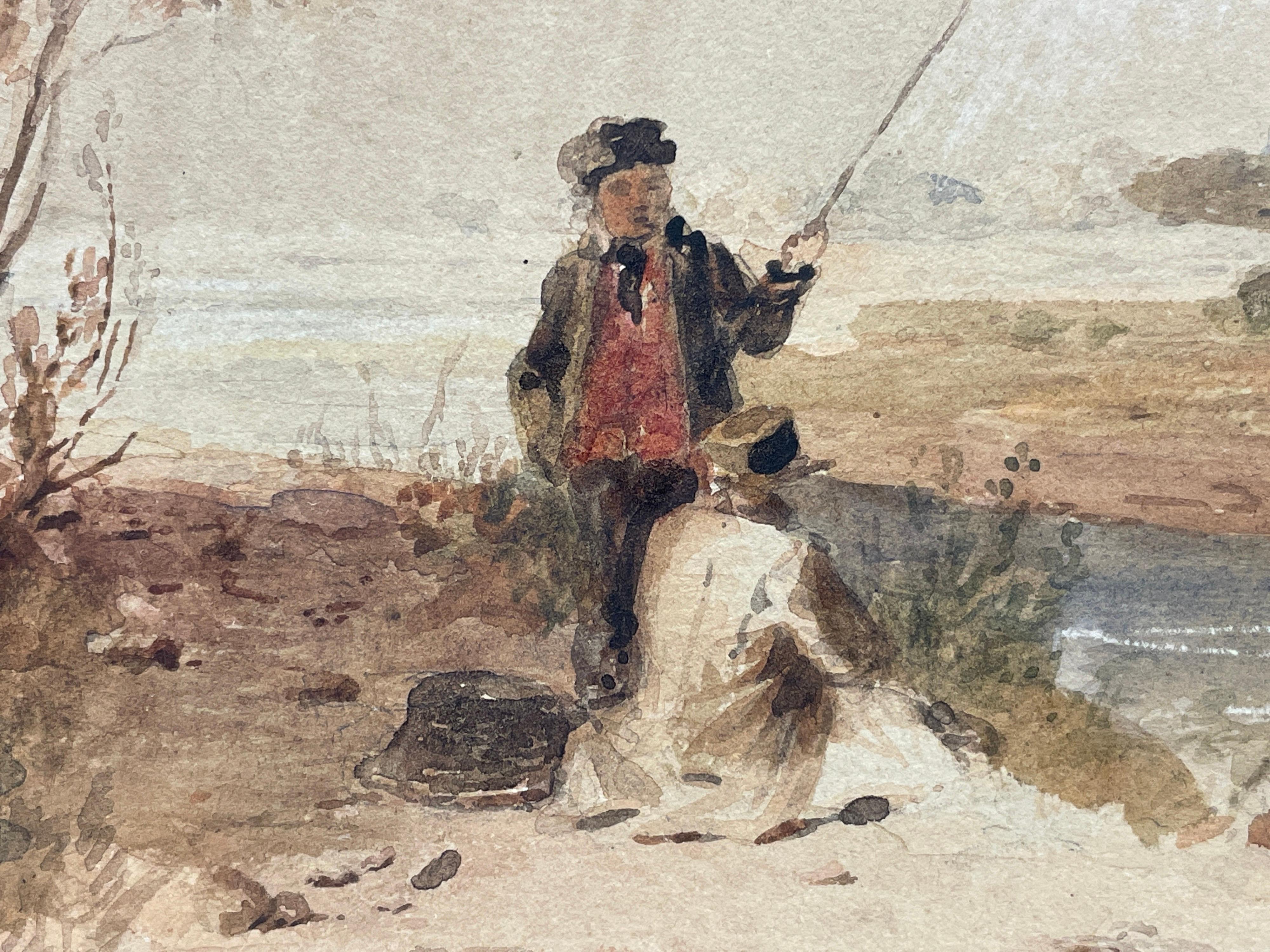 Aquarell des frühen 19. Jahrhunderts, Junge Angler auf Flussleder, schöne Landschaft (Viktorianisch), Art, von Peter de Wint 