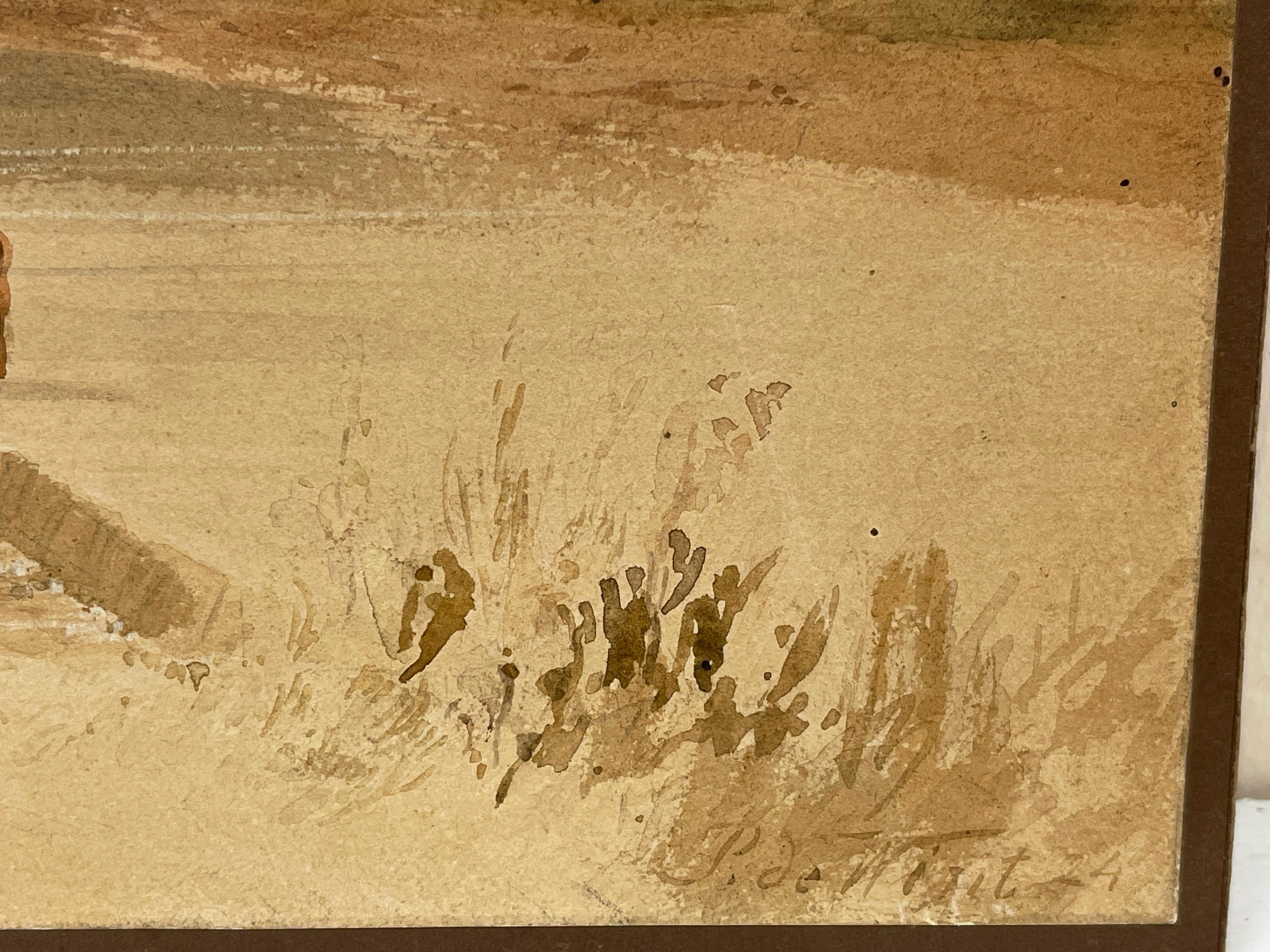Aquarell des frühen 19. Jahrhunderts, Junge Angler auf Flussleder, schöne Landschaft im Angebot 3