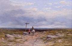 19th Century landscape oil painting of travellers on the Penzance Road, Cornwall