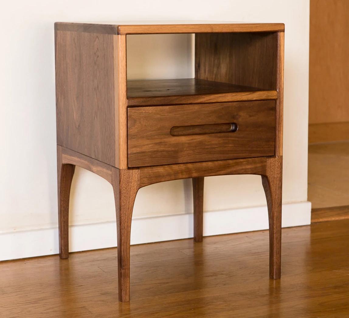 The Classic Modern night stand was designed to compliment my Classic Modern bed design but these look great in any context. They are handcrafted from solid wood with mortise and tenon style joinery and will last forever. The night stand shown in the
