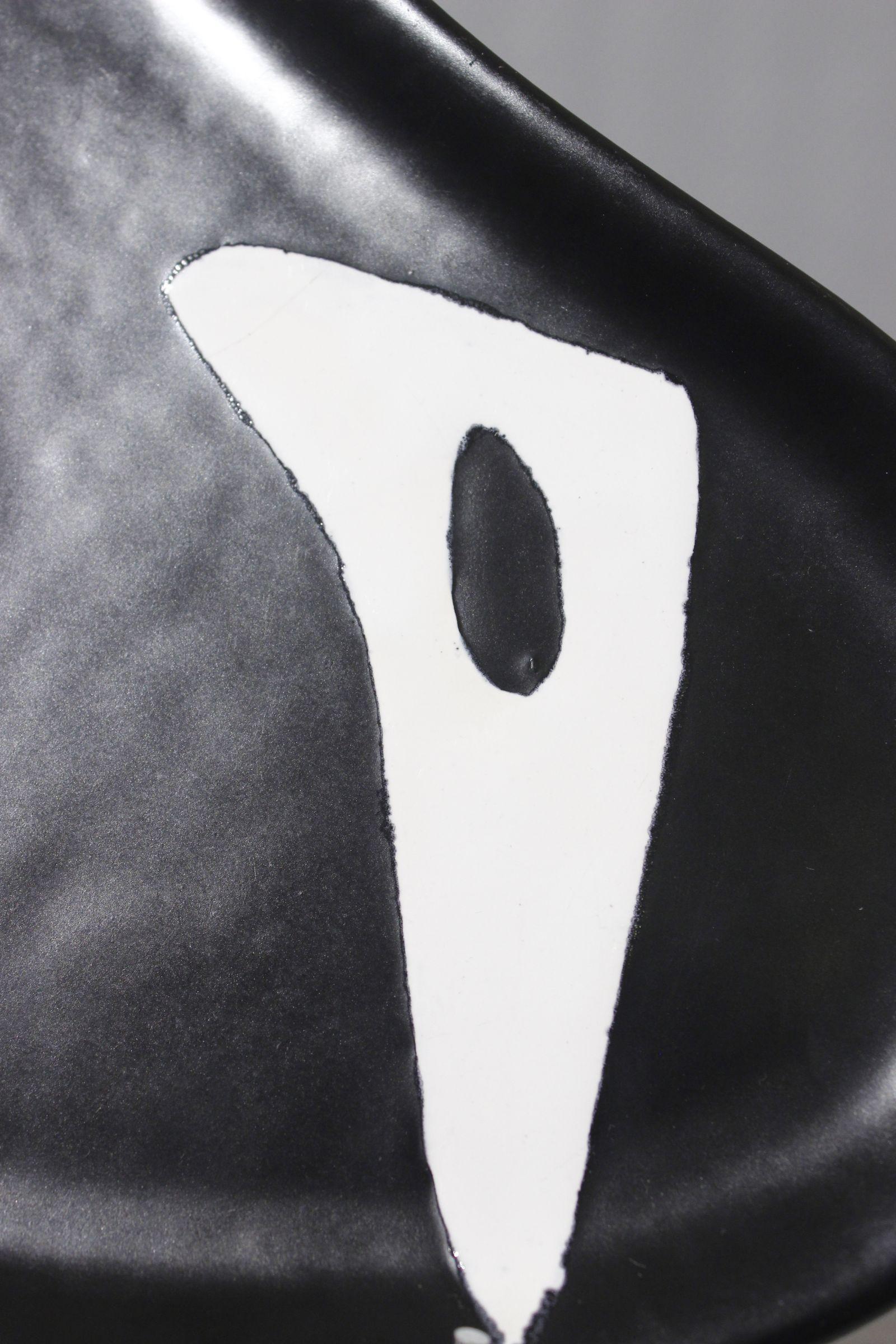 French Peter & Denise Orlando free-form dish 1950s black satin enamel abstract design
