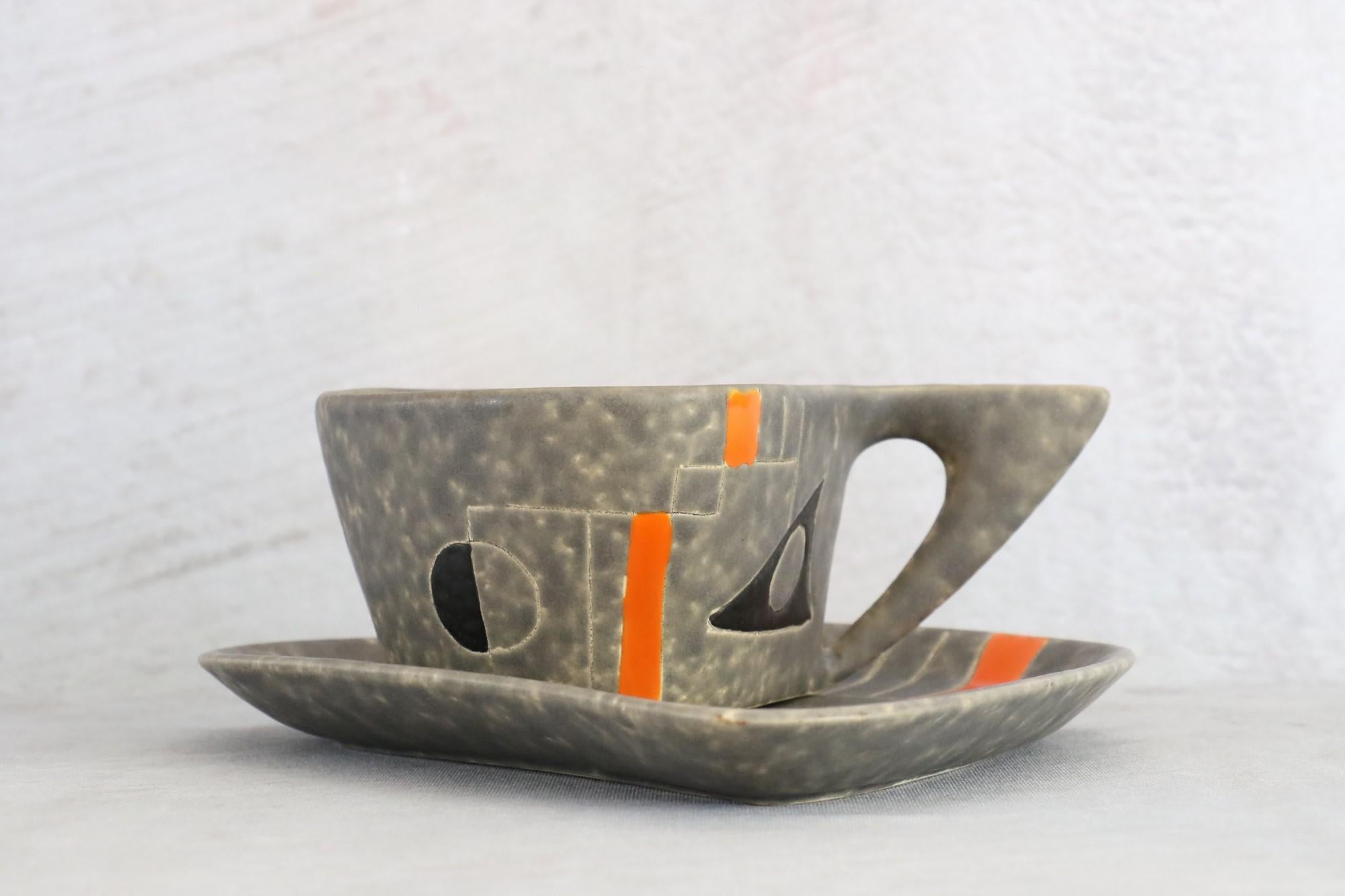 French Peter & Denise Orlando, Mid-Century Modern Ceramic Tea Set 1960s, Era Capron For Sale