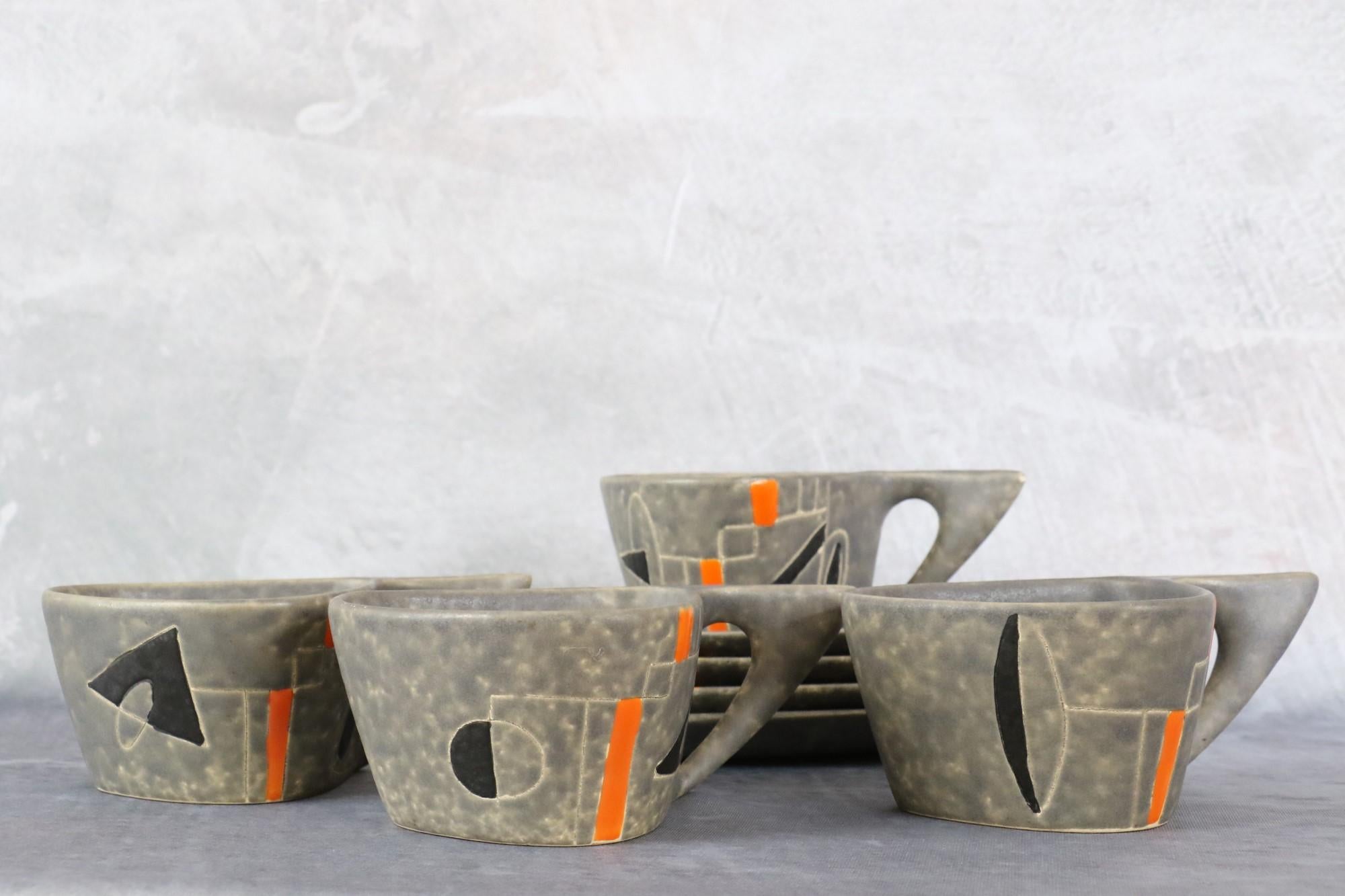 Teeservice aus Keramik von Peter & Denise Orlando, Mid-Century Modern, 1960er Jahre, Ära Capron im Angebot 1