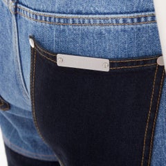 PETER DO 2021 two-tone blue denim high waist fray straight jeans FR36 S