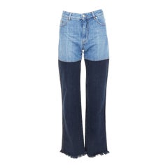 PETER DO 2021 two-tone blue denim high waist fray straight jeans FR36 S