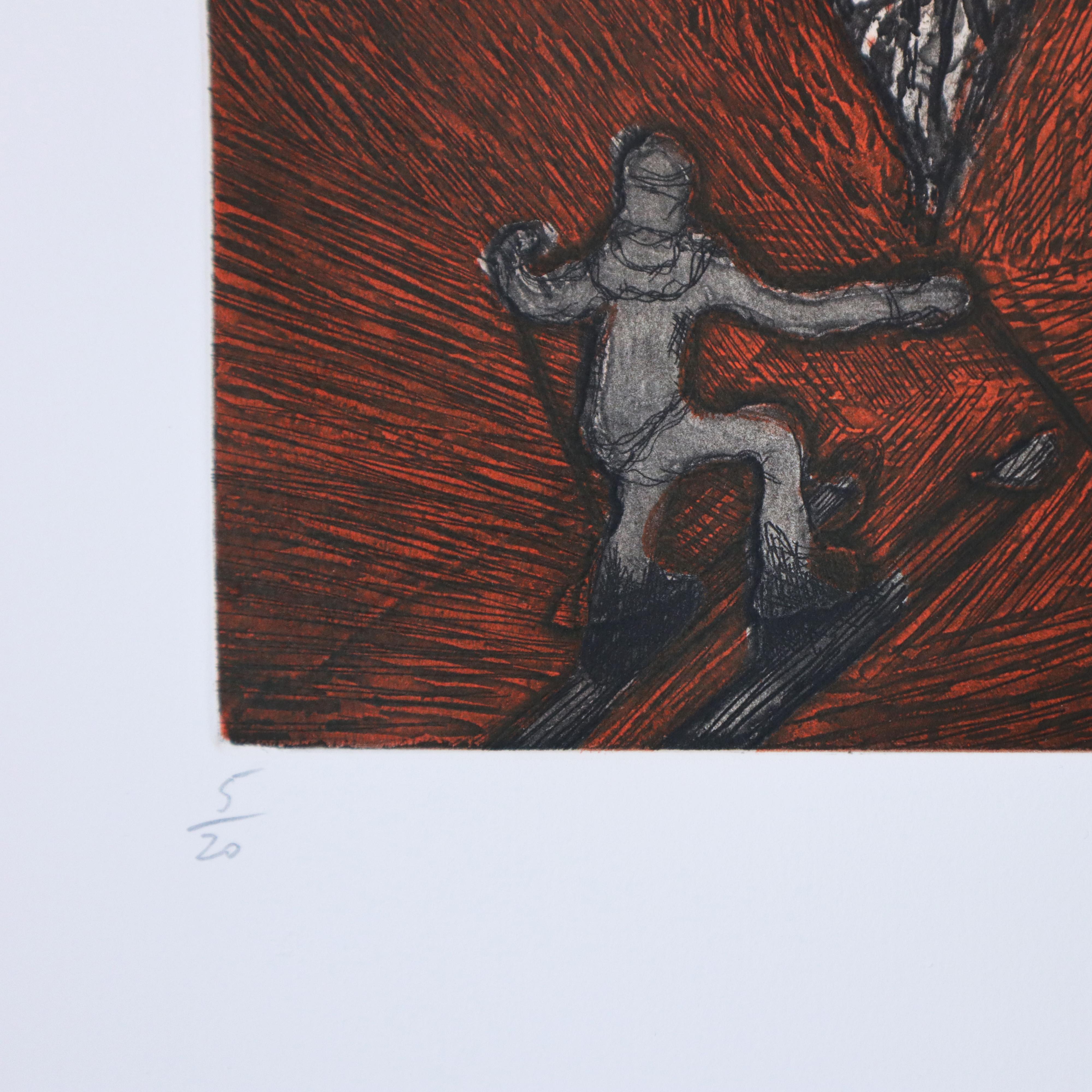 Couloir (Red), 2021 — Peter Doig, Contemporary, 21st Century, Etching with aquatint in two colors, Magic Realism
Edition of 20
Signed recto in graphite, accompanied by Certificate of Authenticity
In mint condition 

PLEASE NOTE: Images of edition