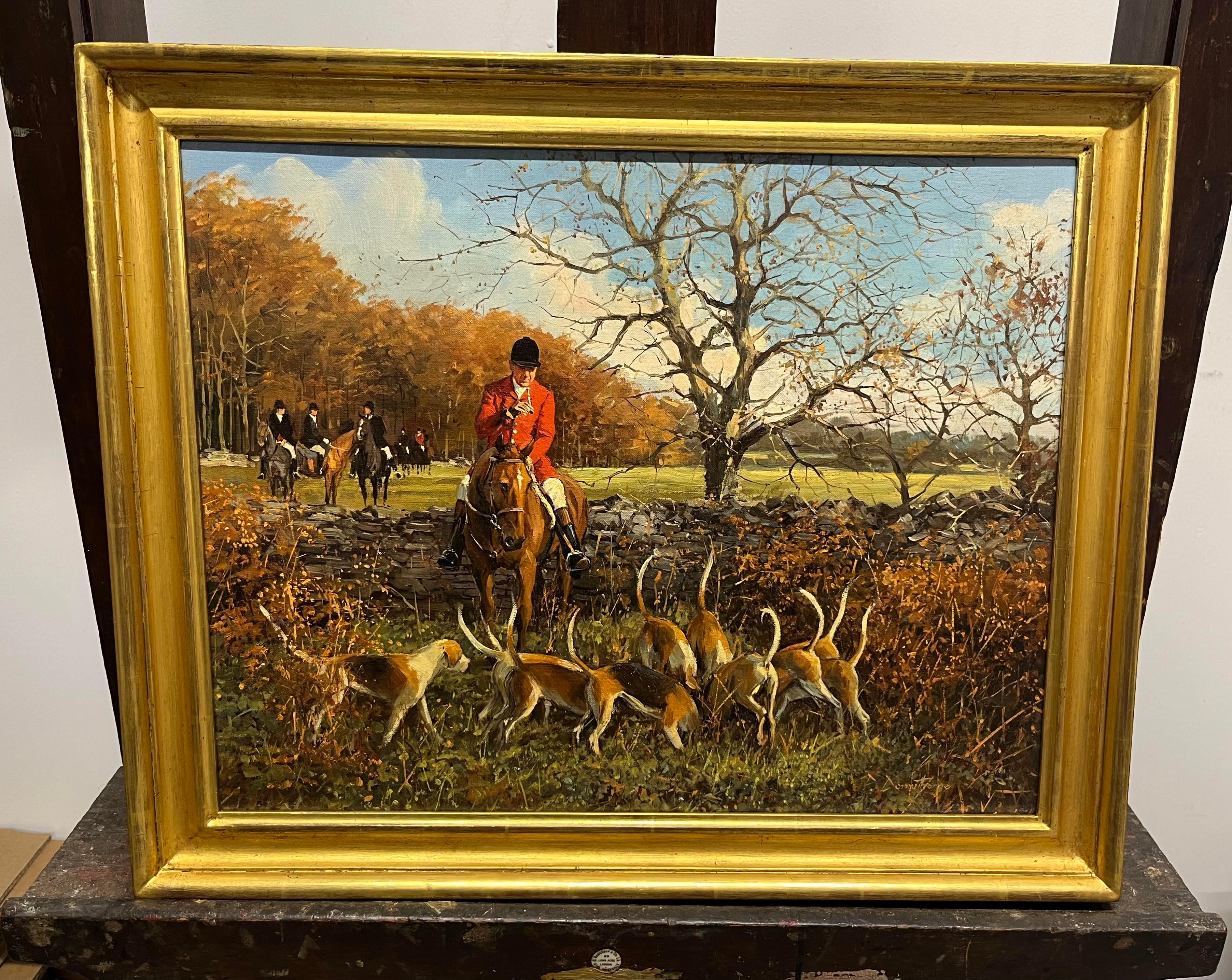 The opening hunt meet, November 1984 - Modern Painting by Peter Donnithorne