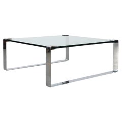 Peter Draenert "Klassik" Modell 1022 Glas-Couchtisch mit quadratischem Chromfuß