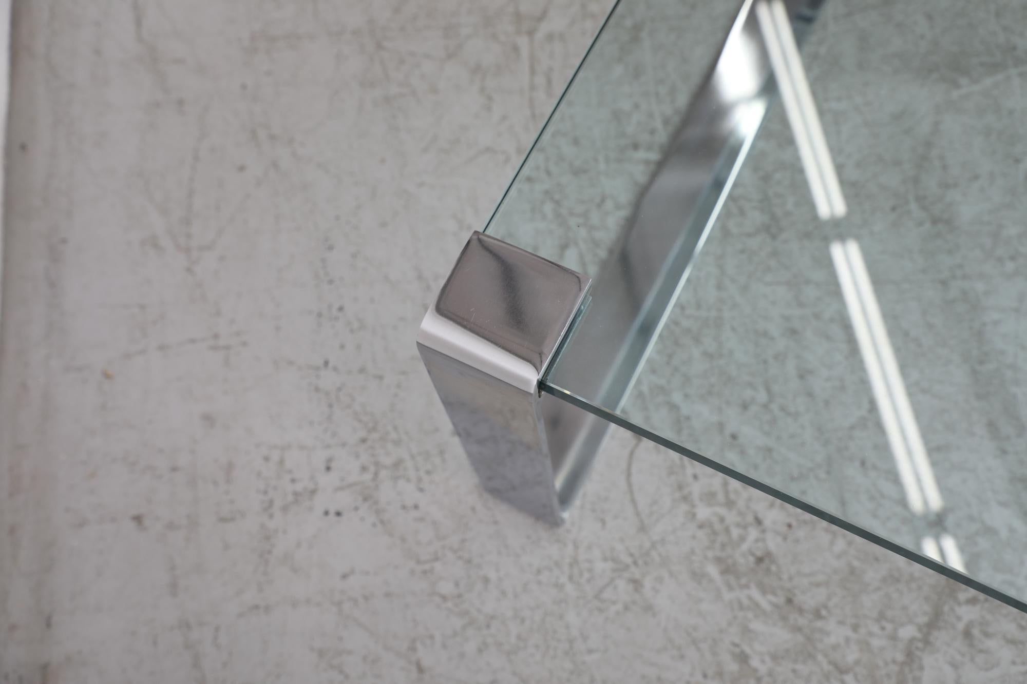 Couchtisch aus dickem Glas mit quadratischem Chromsockel von Peter Draenert, Modell 1022 im Angebot 5