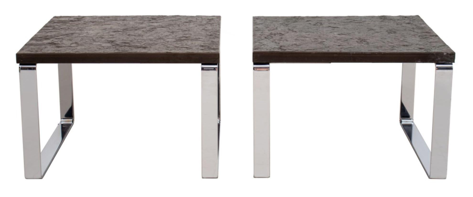 Peter Draenert Modern Chrome & Slate End Tables, 2 In Good Condition In New York, NY