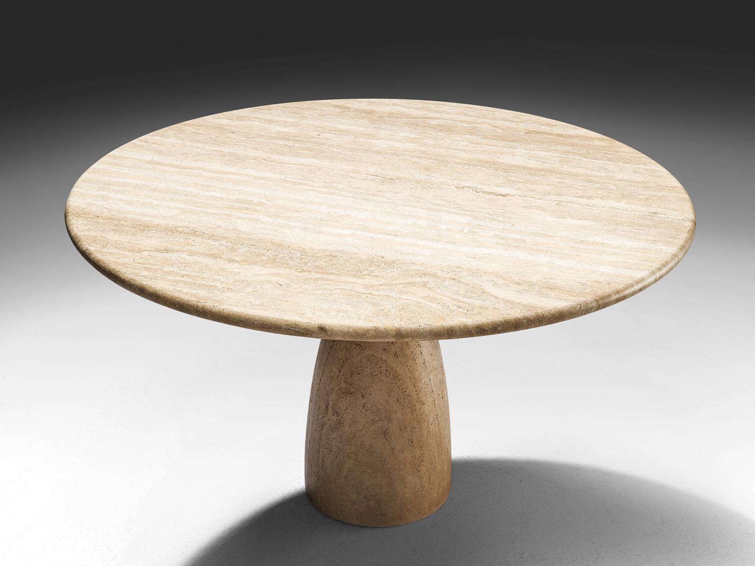 Mid-Century Modern Peter Draenert Round Travertine Dining Table