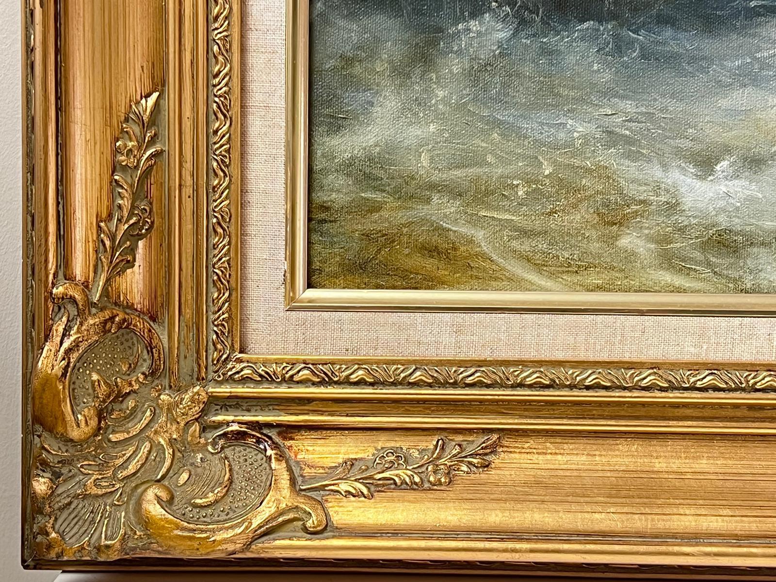 Paisaje costero escocés Olas rompientes Pintura al óleo sobre lienzo original firmada 2