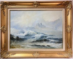 Paisaje costero escocés Olas rompientes Pintura al óleo sobre lienzo original firmada