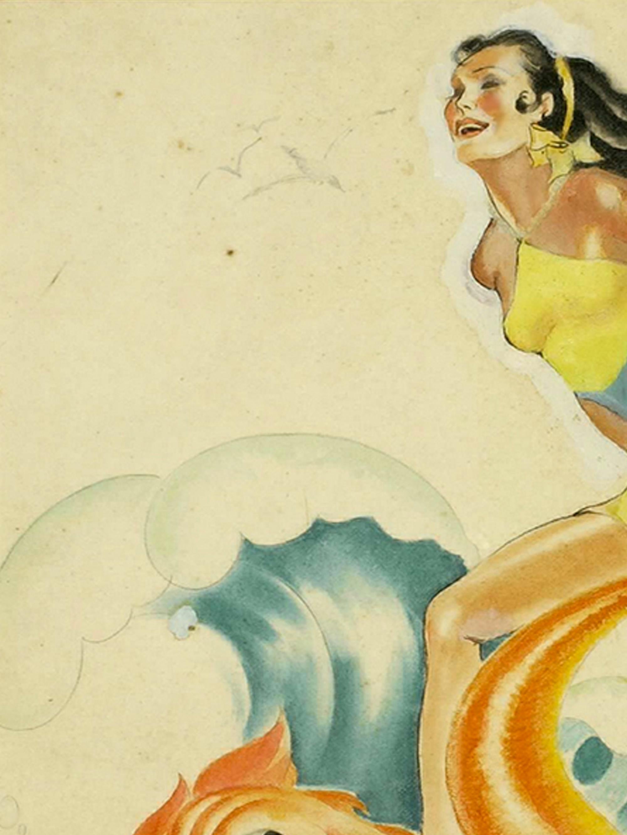 Portada Art Decó Pulp o portada de revista pin-up - Painting de Peter Driben