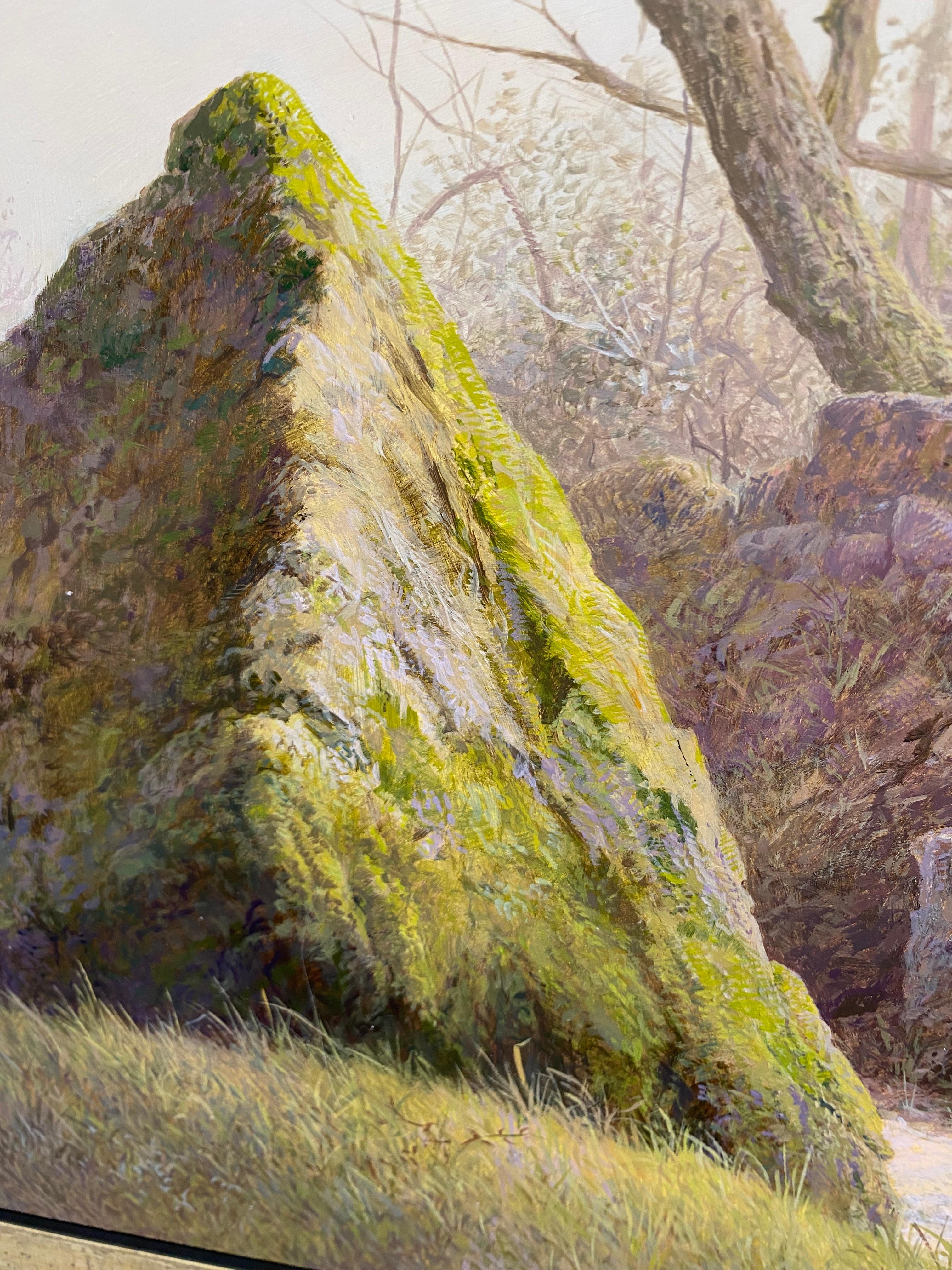 A tough Rock - 21st Century Contemporary Landscape Painting of a Forest For Sale 4