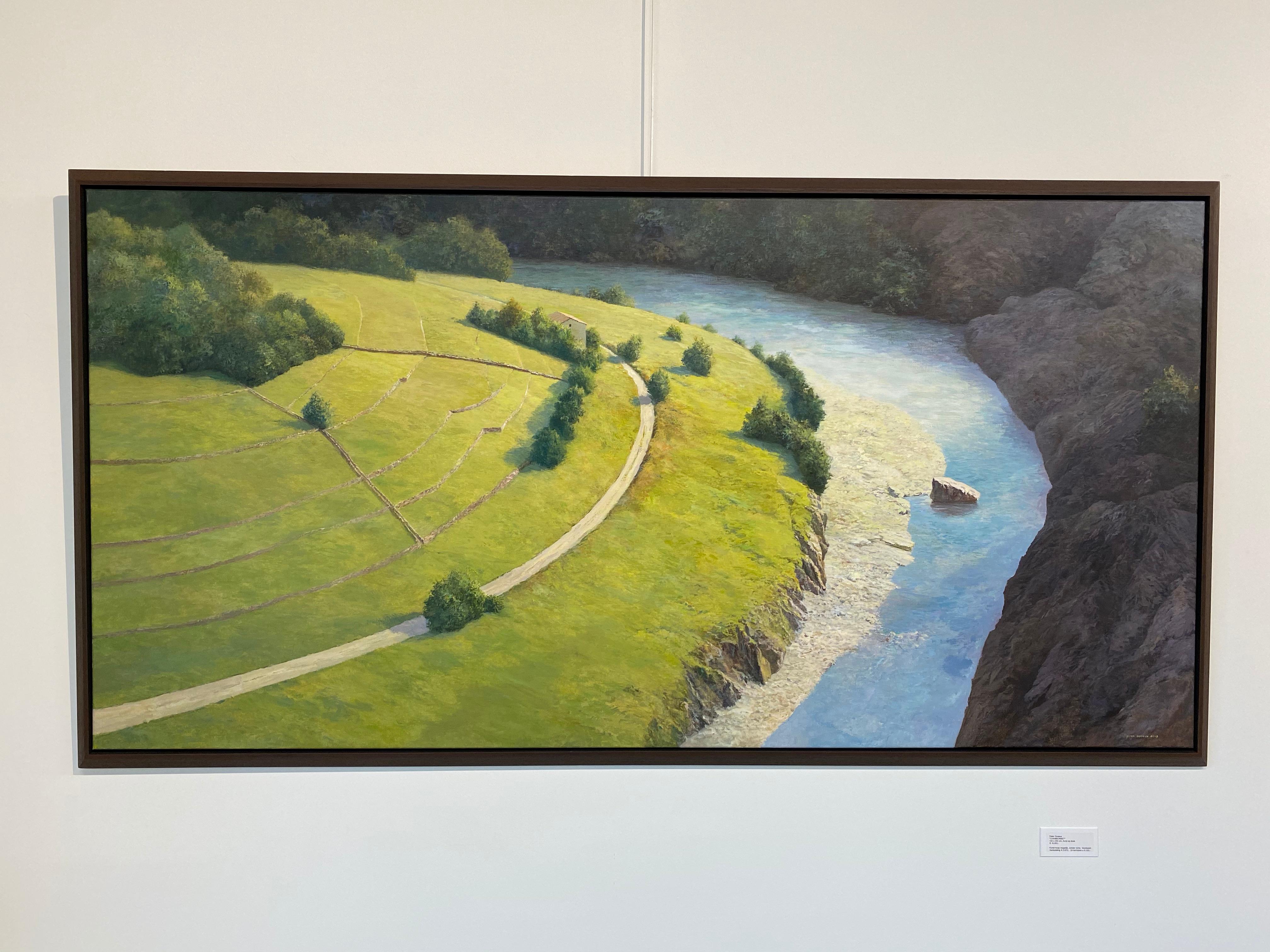 Ardche à couper le souffle - Peinture néerlandaise du 21e siècle d'un paysage de rivière française. - Painting de Peter Durieux