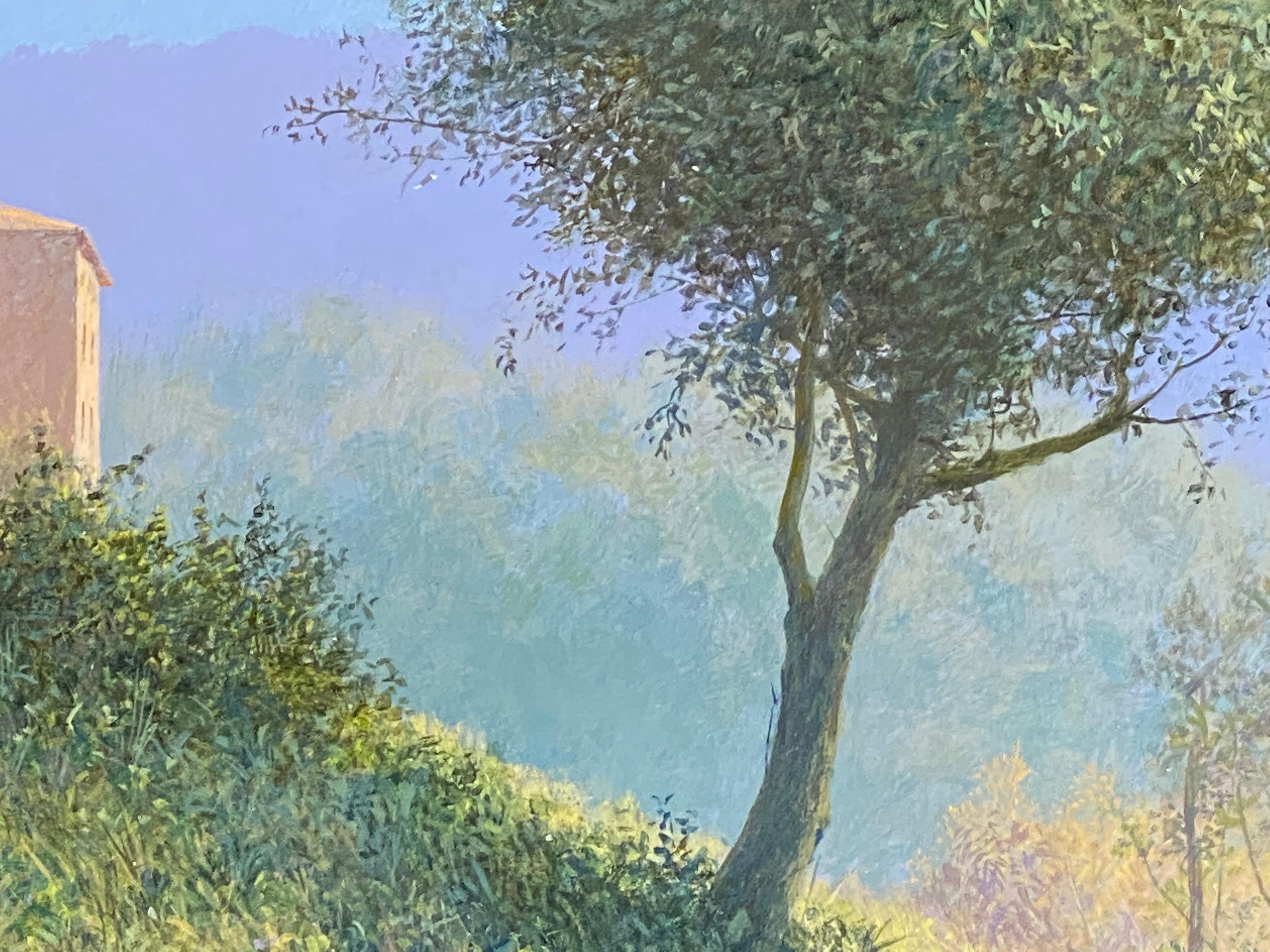 Le Vigneron - Peinture de paysage française contemporaine du XXIe siècle - Gris Landscape Painting par Peter Durieux
