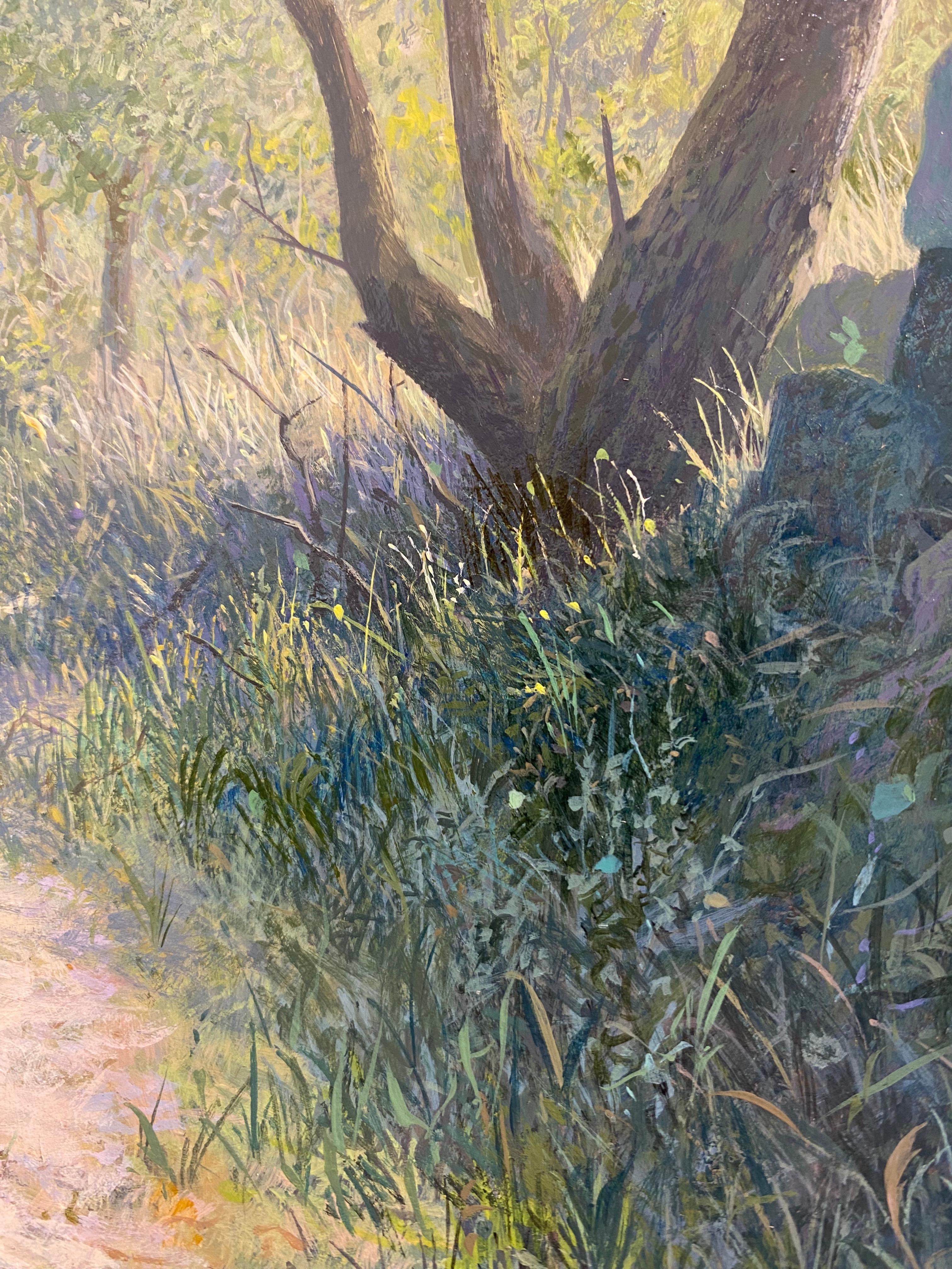 Pad - Siglo XXI Paisaje contemporáneo Pintura de un bosque - Landscape Painting Gris de Peter Durieux