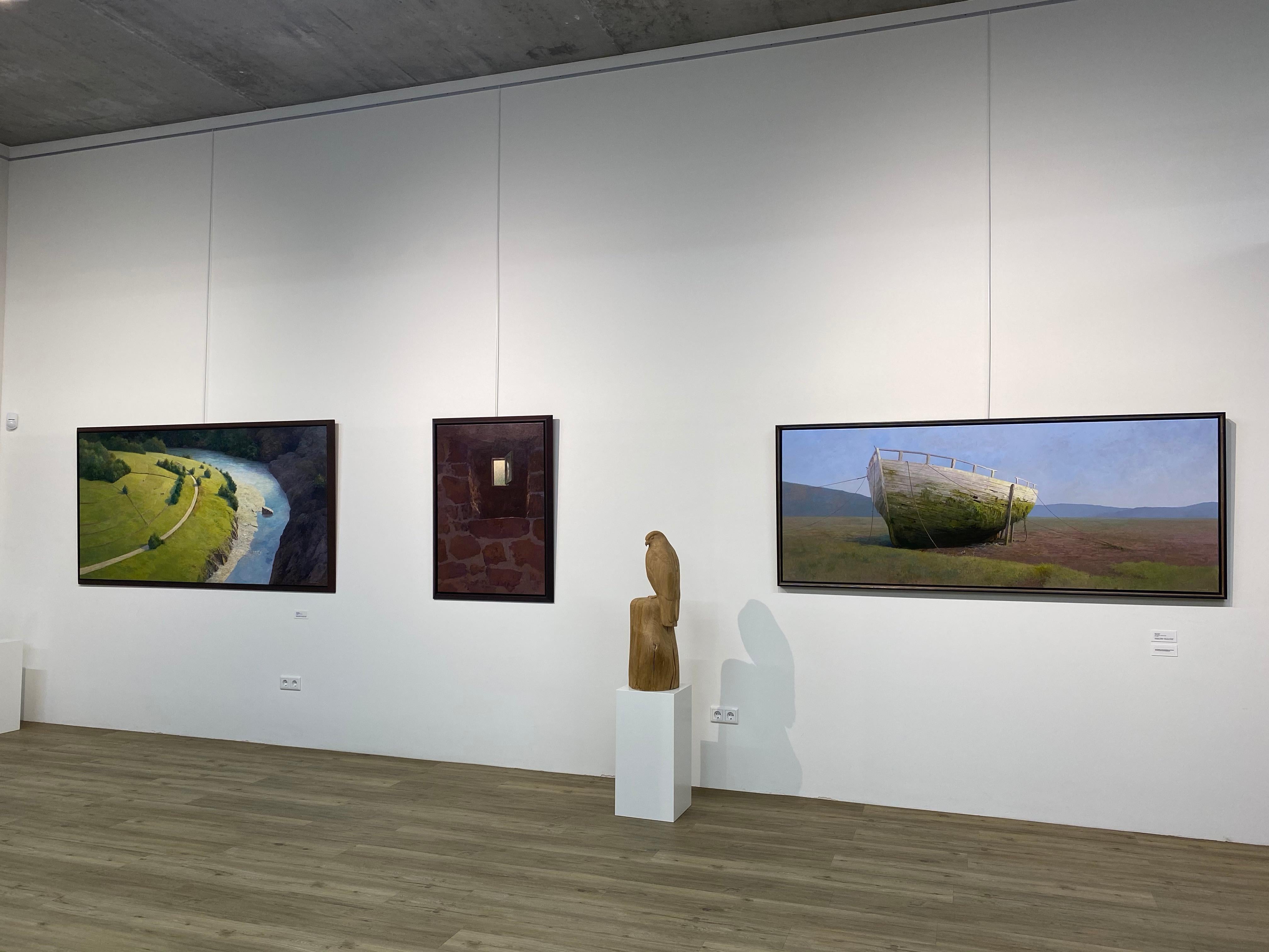 Porlock- 21st Century Realistic Landscape Painting with a wooden sloop 2
