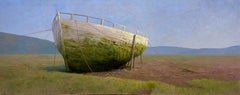 Porlock- 21st Century Realistic Landscape Painting with a wooden sloop