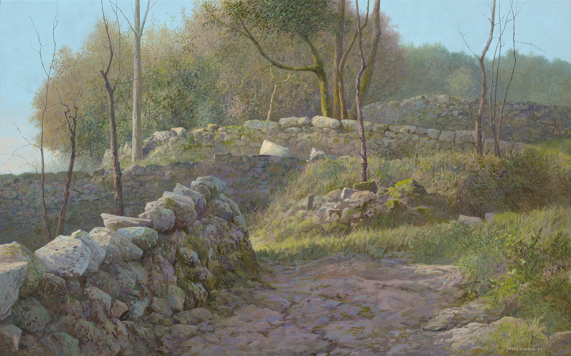 Peter Durieux Landscape Painting – Zeitgenössisches französisches Landschaftsgemälde des 21. Jahrhunderts, „Die Straße nach Maij“