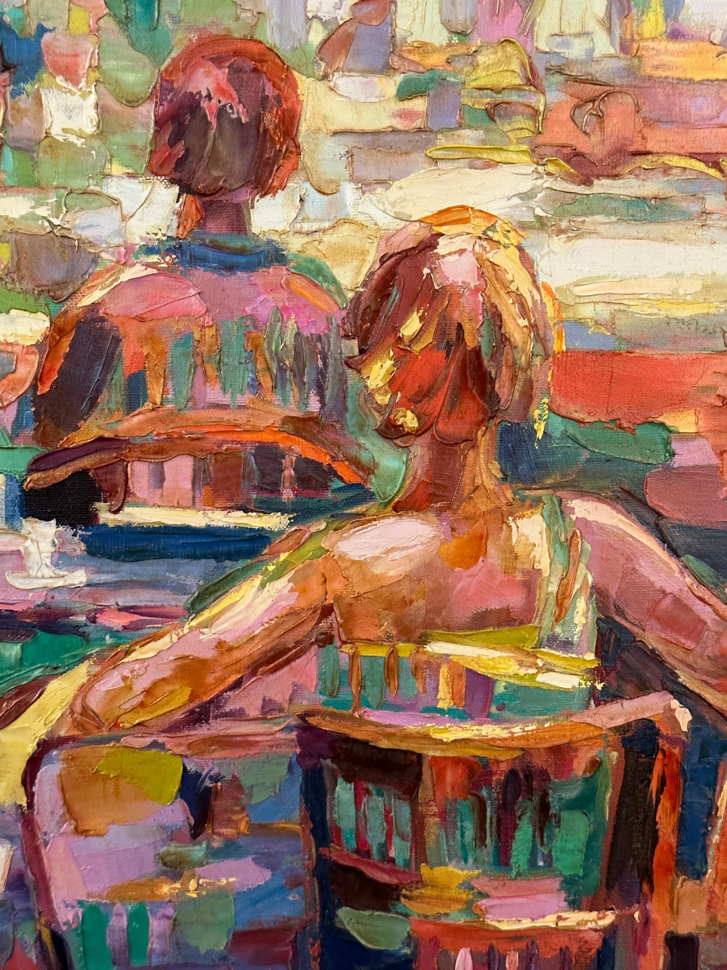 Quando ci avviciniamo a questo dipinto, la trama apparentemente spessa della tela e l'impasto audace ed energico dominano l'opera d'arte. Tuttavia, facendo un passo indietro, si fondono perfettamente in una scena vibrante, armoniosa e