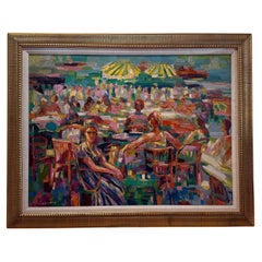 Vintage  Impressionist Scene Oil Knife Painting by Peter Egeghy