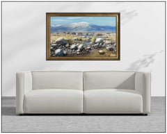 Peter Ellenshaw Large Oil Painting On Canvas Signed Western Mountain Landscape