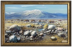Vintage Peter Ellenshaw Large Oil Painting On Canvas Signed Western Mountain Landscape