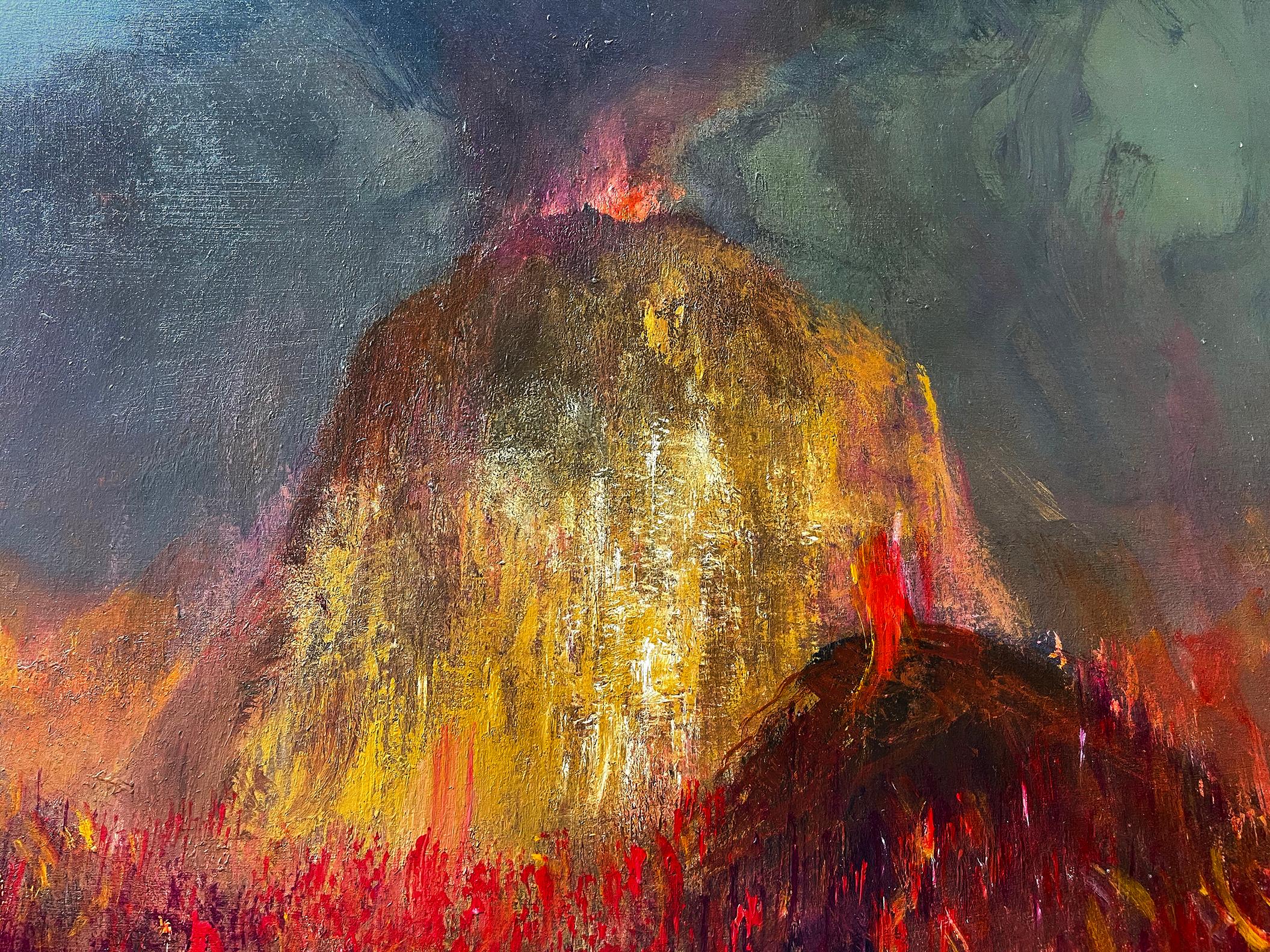 Éruption de volcan - Foulard de lave explosif de l'enfer - Surréalisme Painting par Peter Ellenshaw