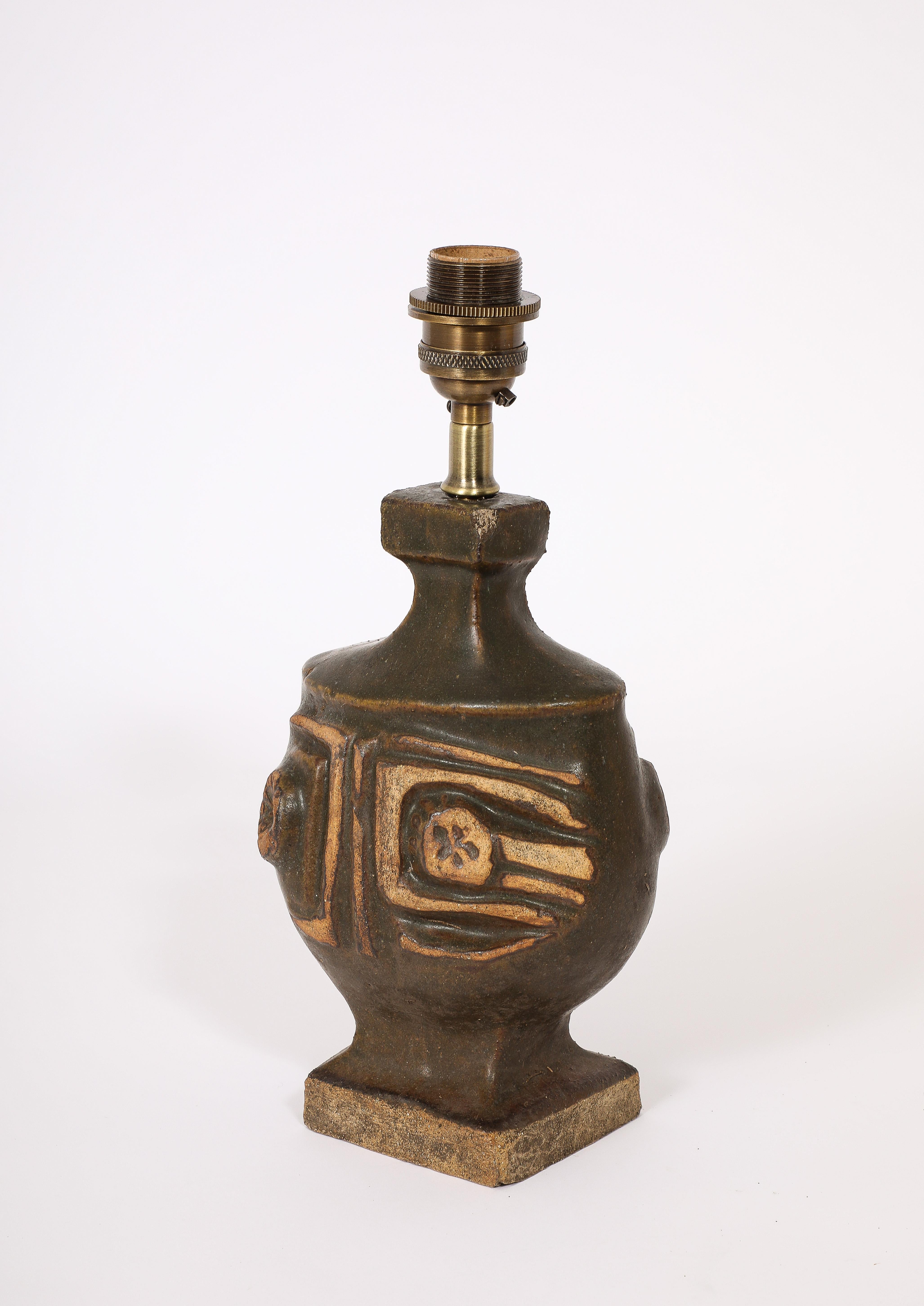 Peter Ellery Green Brutalist Pottery Lamp, UK 1950's For Sale 3