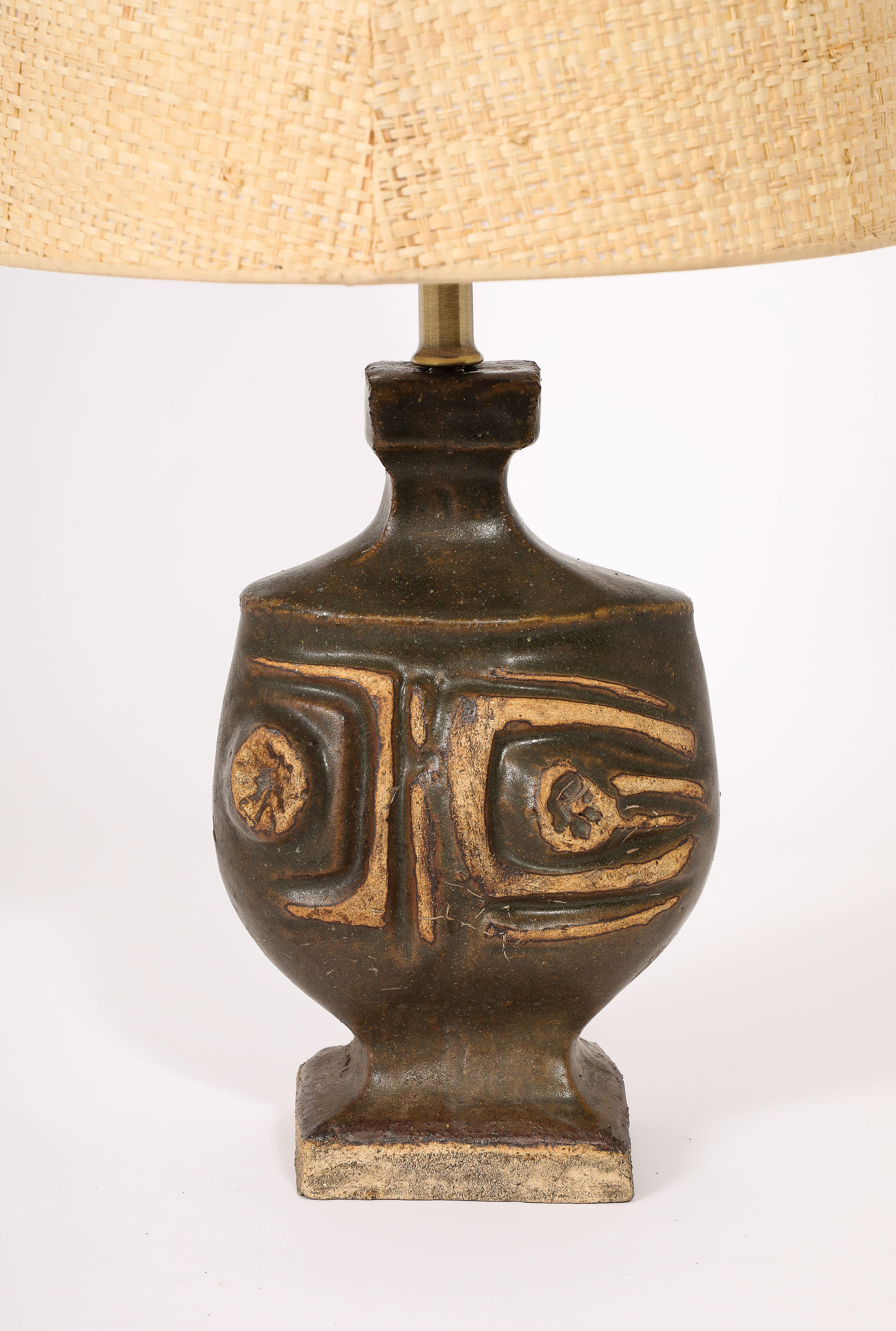 20th Century Peter Ellery Green Brutalist Pottery Lamp, UK 1950's For Sale