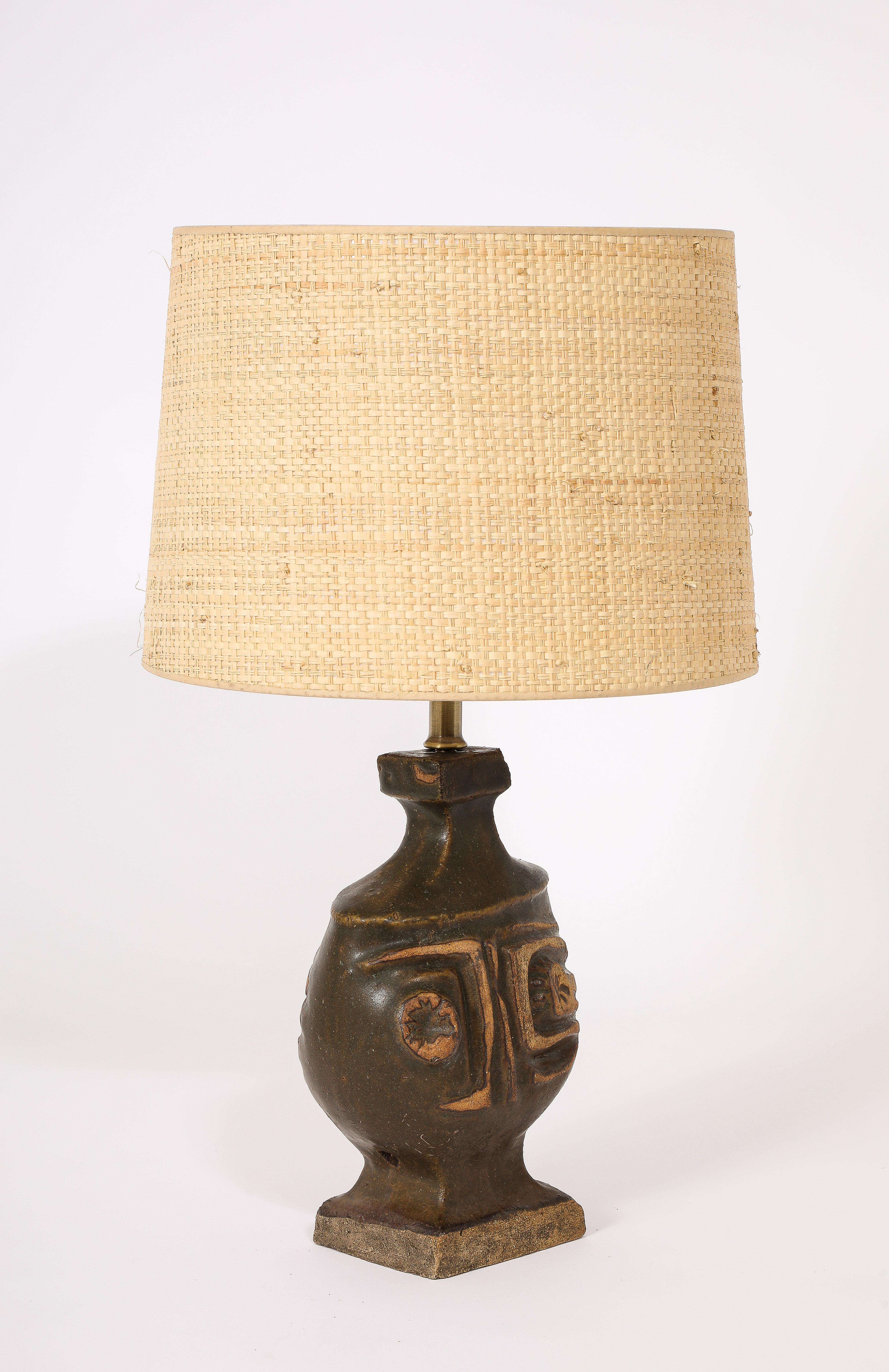 Peter Ellery Green Brutalist Pottery Lamp, UK 1950's For Sale 1