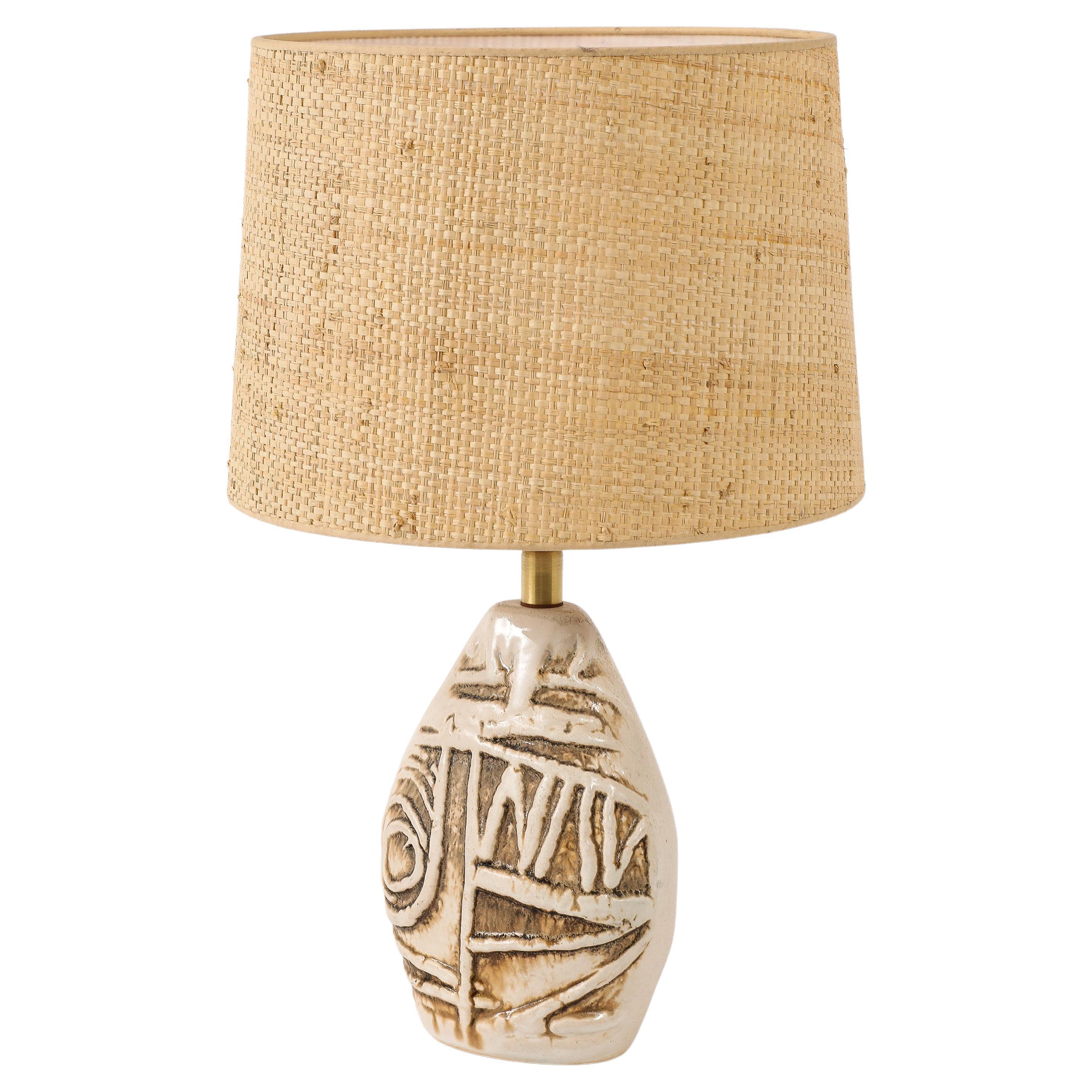 Peter Ellery "Scrafito" Table Lamp in White Ceramic, UK 1960's
