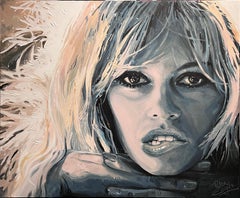 Bridgette Bardot Biting her Lip - modern acrylic artwork portrait famous icon
