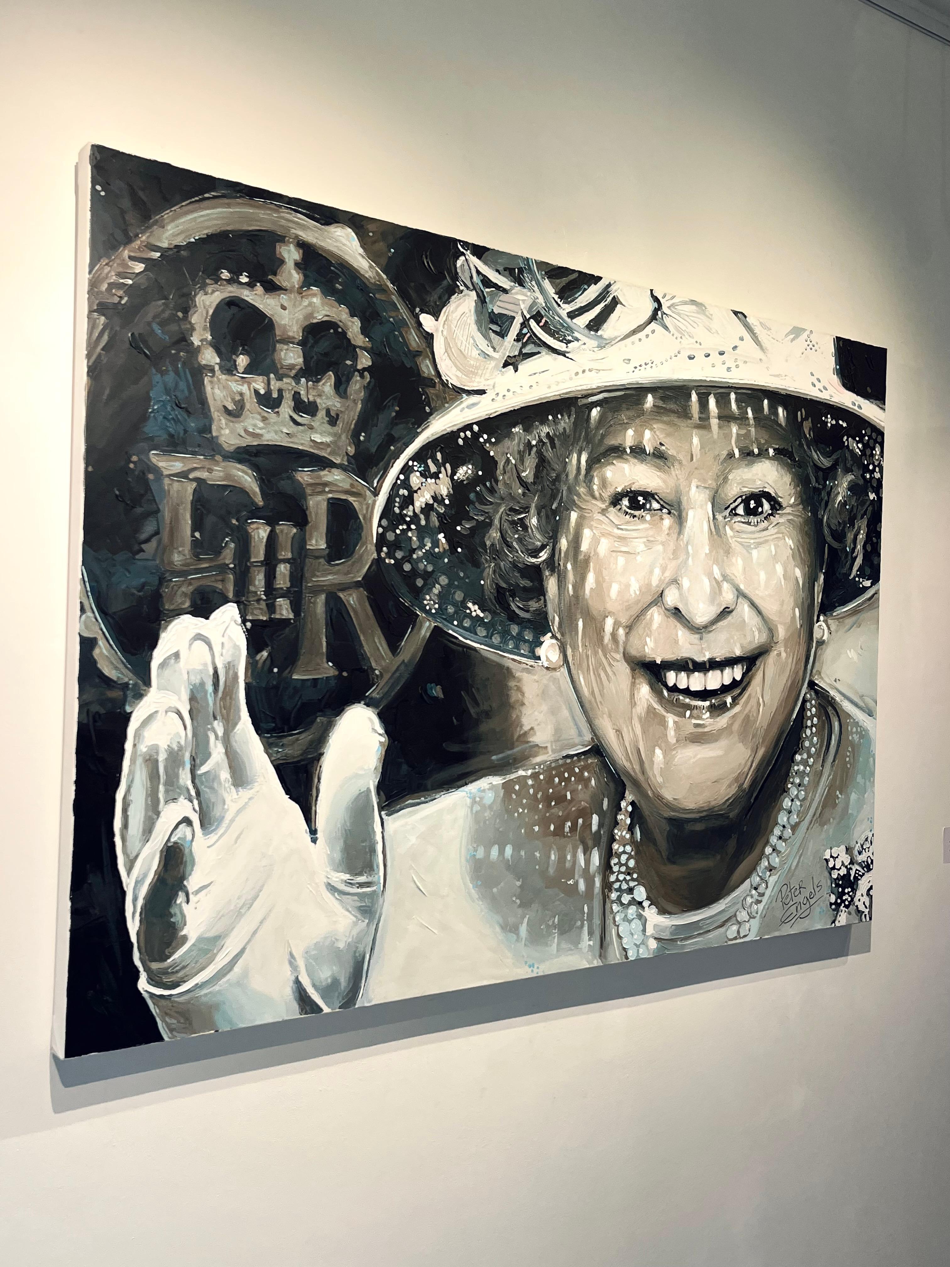 Queen Elisabeth II-original abstract Royal portrait painting-contemporary Art For Sale 5