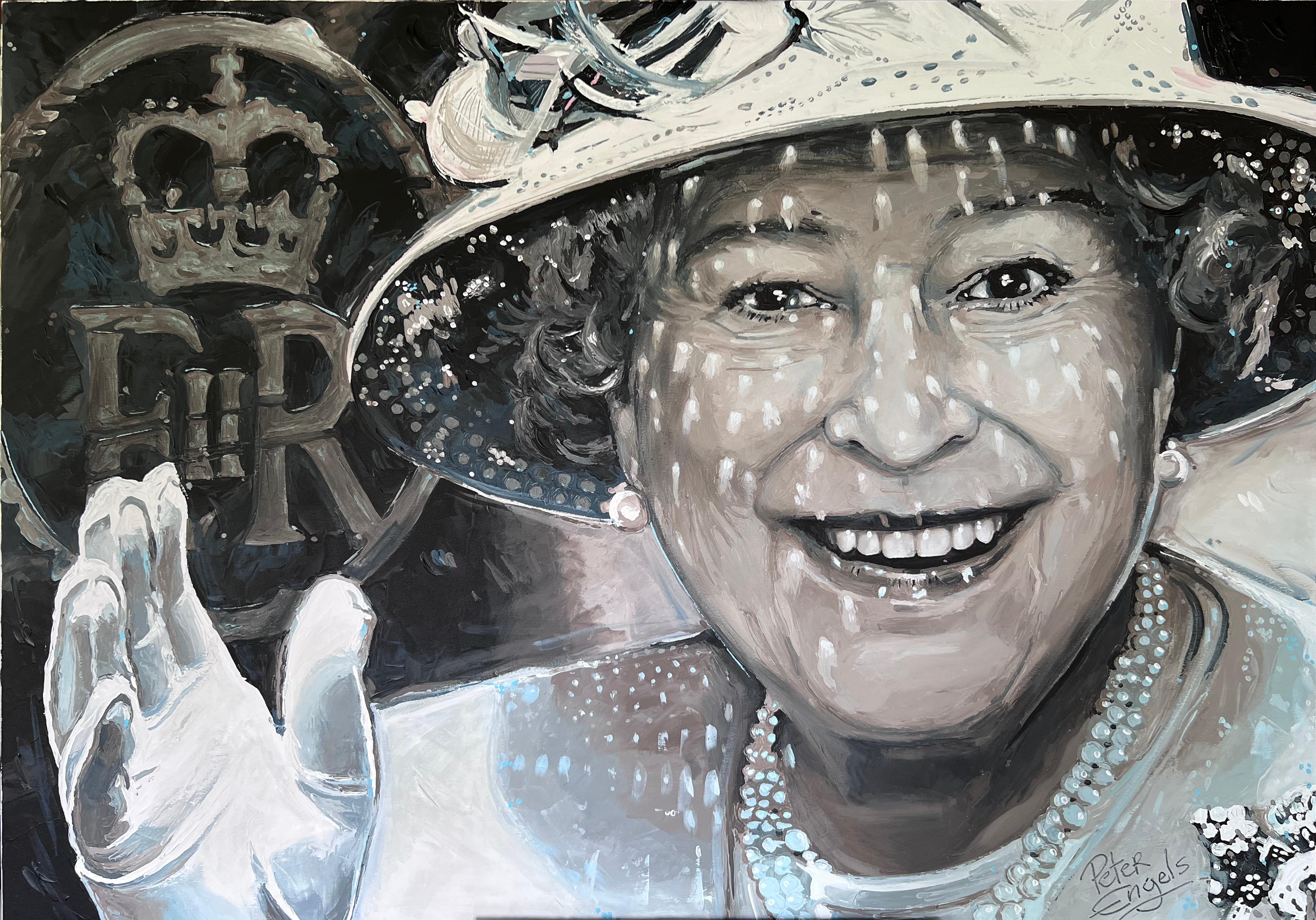 Reine Elisabeth II-peinture originale abstraite de portrait royal-art contemporain - Art de Peter Engels
