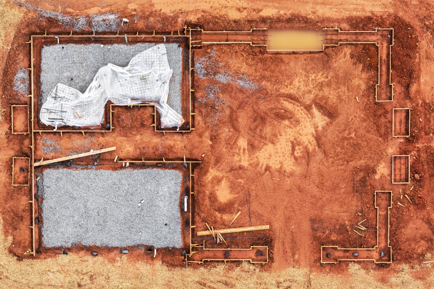 Peter Essick Abstract Photograph - "Construction Site, Lilburn, GA, 2017" - drone photo, geometric, construction