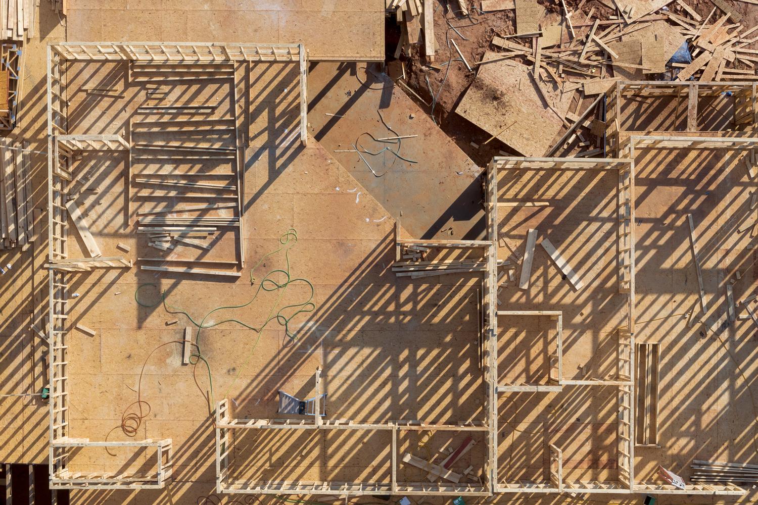 Peter Essick Abstract Photograph - "Construction Site, Lithonia, GA, 2017" - drone photo, geometric, construction