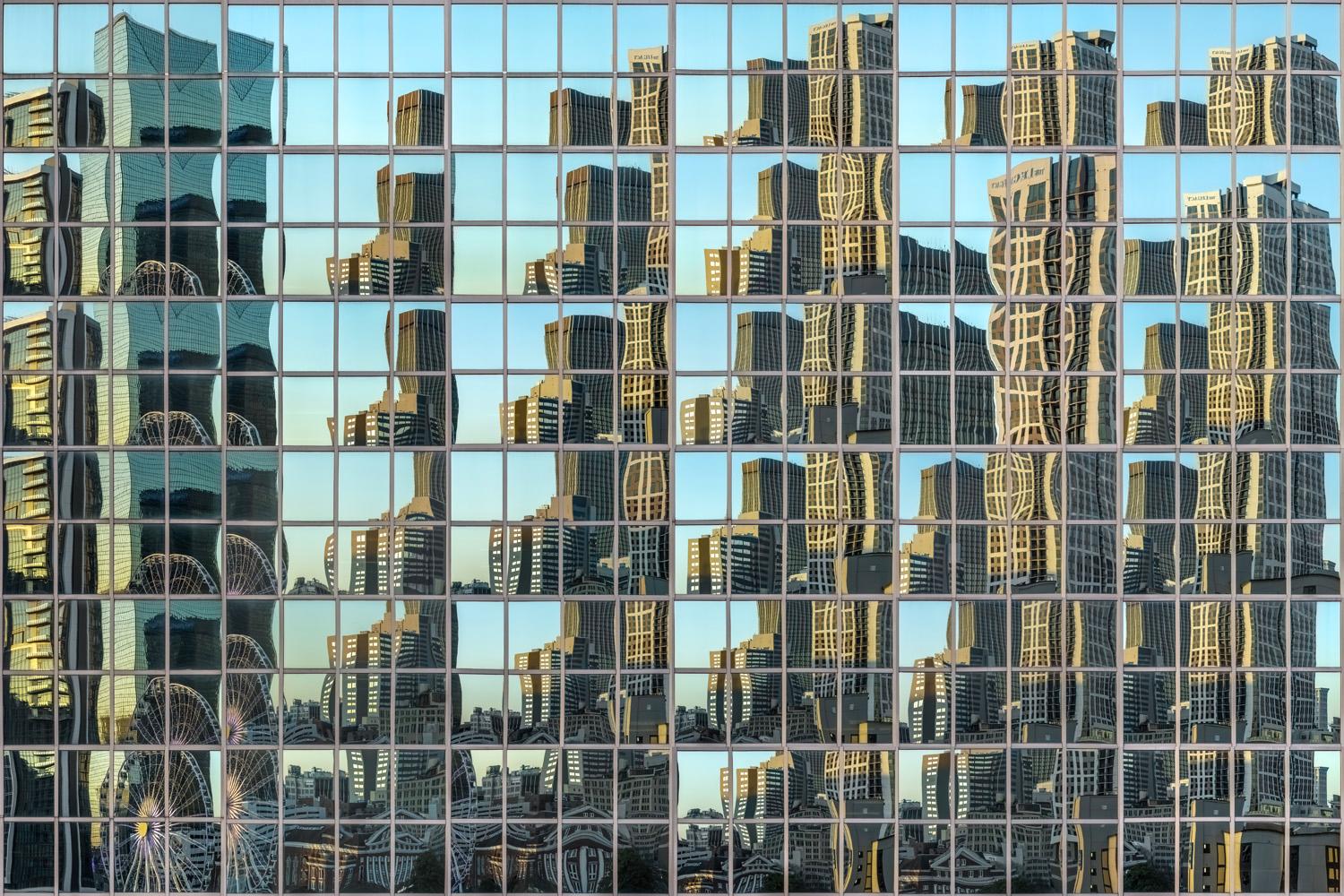 Peter Essick Abstract Photograph - "Downtown Atlanta, GA X36" - drone, cityscape, composite, reflection
