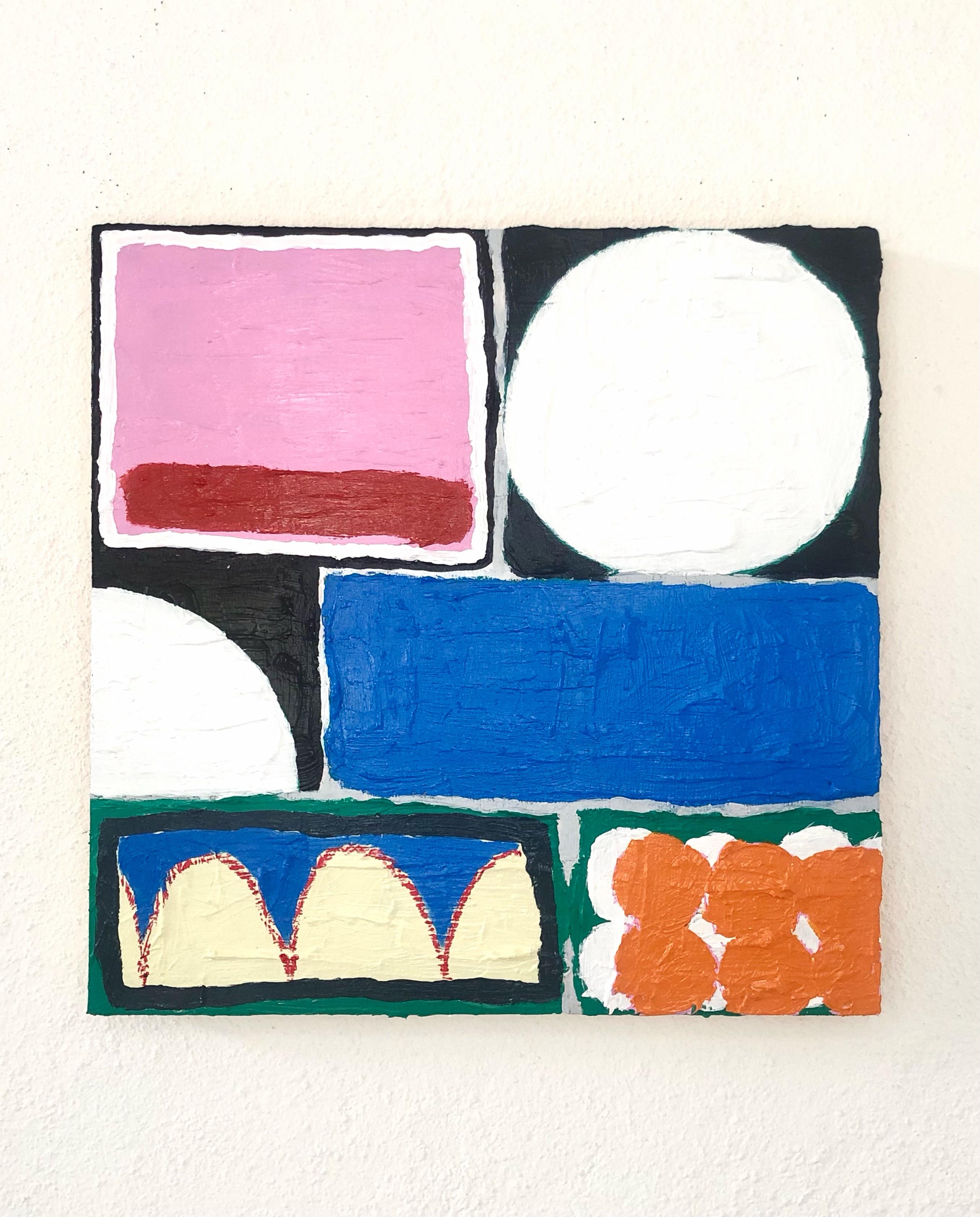 ABSTRACT Contemporaneo Geometrico Pastello Rosa Peters Evans Londra Nuovo Artista Brasile - Abstract Painting Beige di Peter Evans