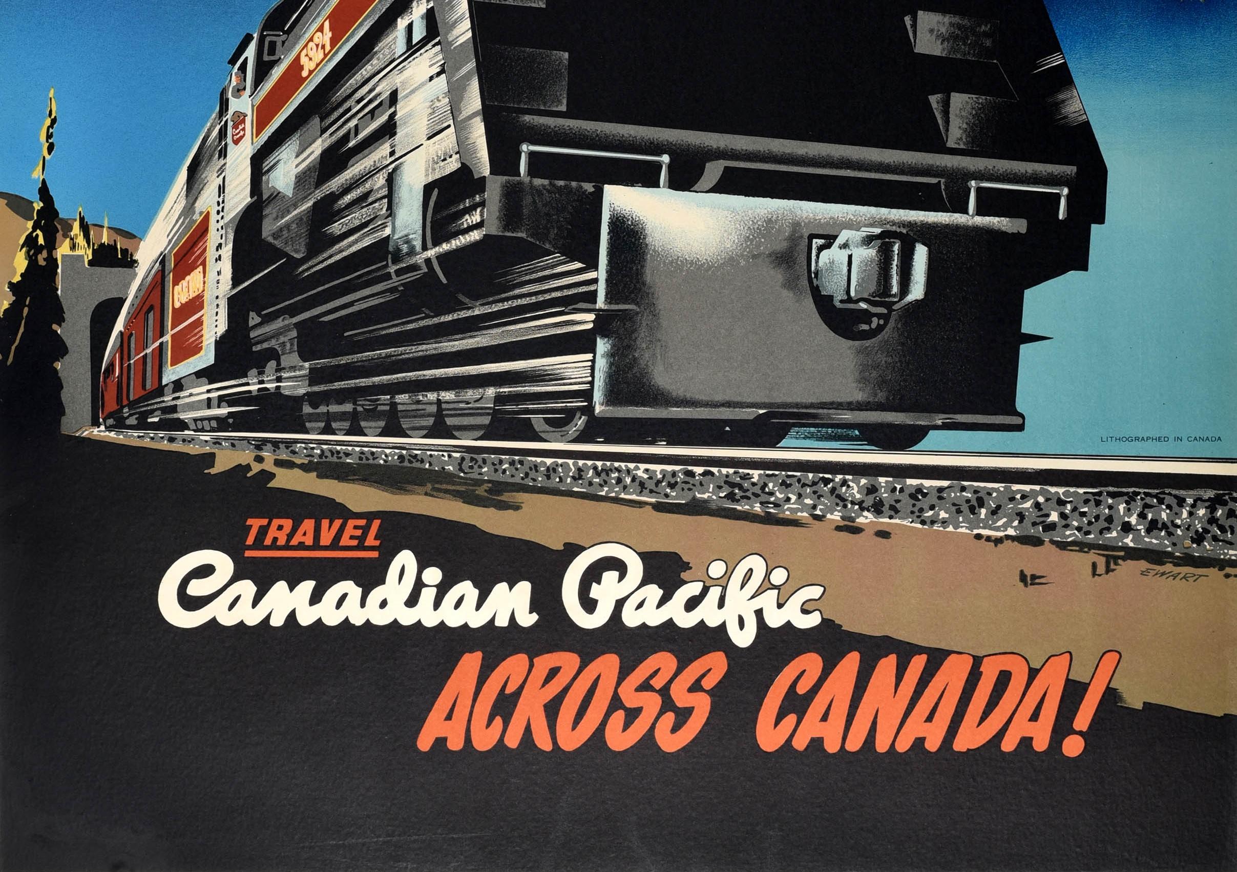 Poster ferroviario originale d'epoca Viaggio Canadian Pacific attraverso il Canada Arte del treno - Print Art Déco di Peter Ewart