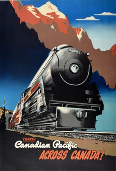 Original Vintage Railway Poster Travel Canadian Pacific Across Canada Train Art