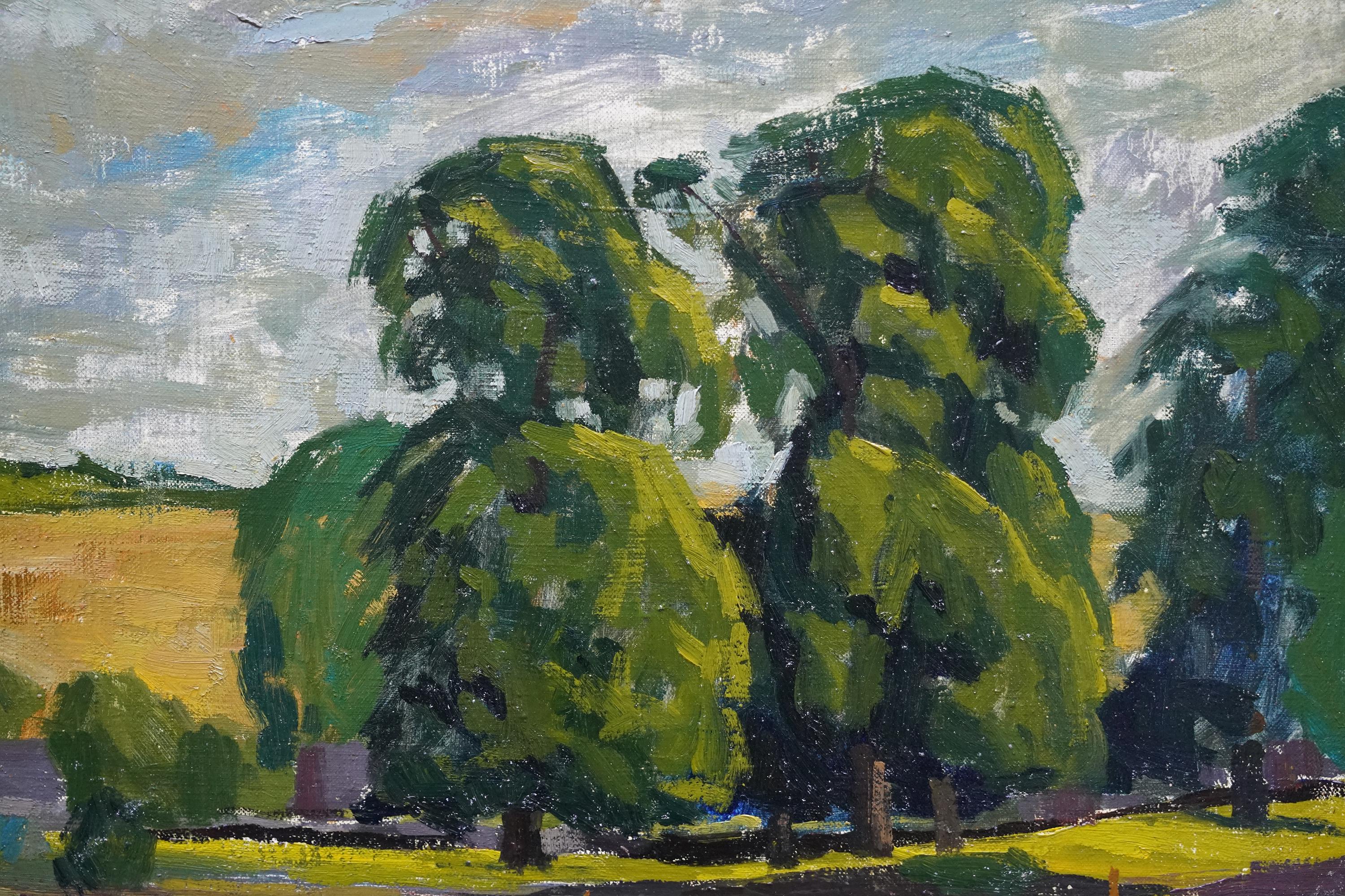 Wiltshire Landschaft - Britische 1950's Post Impressionist Kunst Ölgemälde (Grau), Landscape Painting, von Peter Field