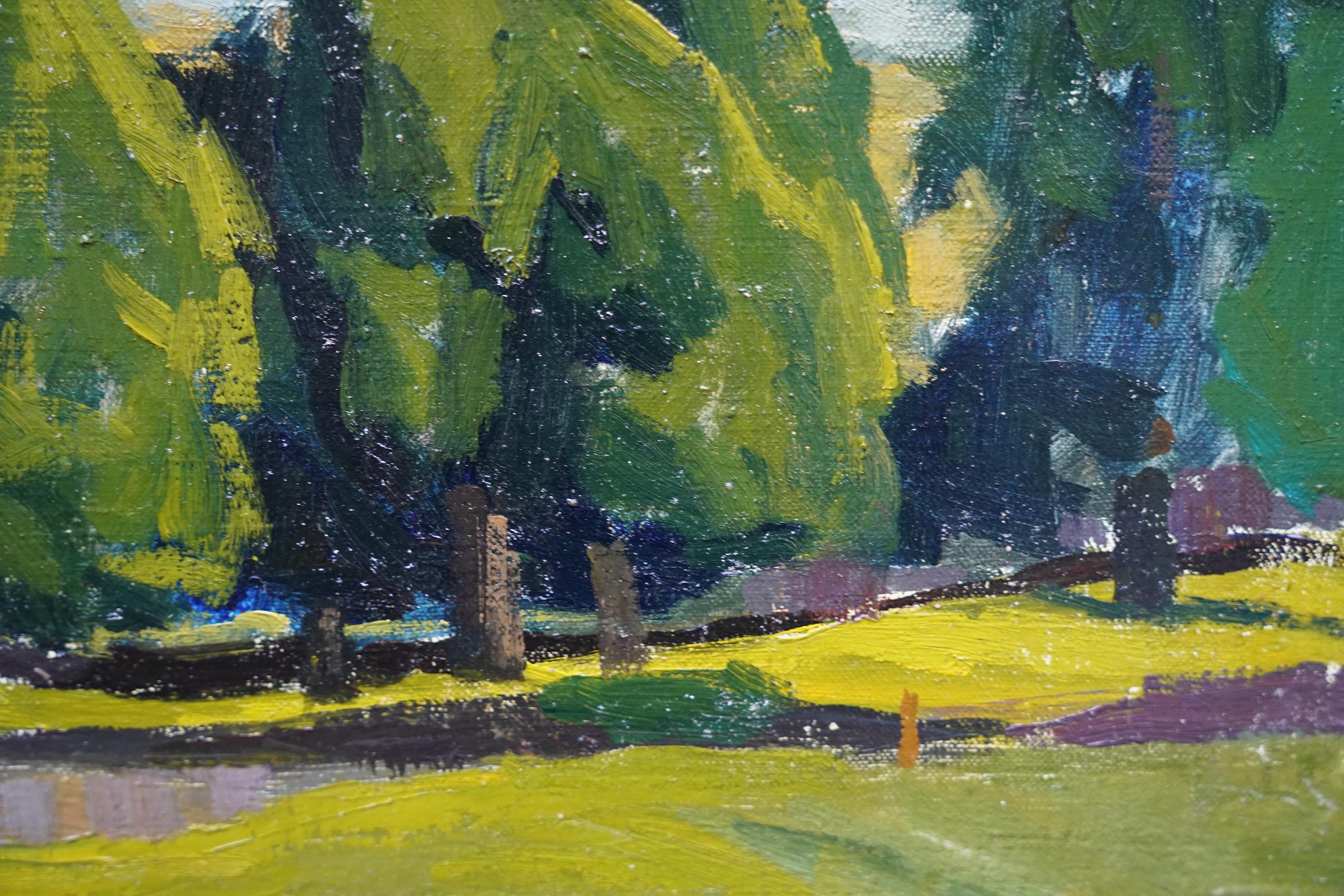 Wiltshire Landschaft - Britische 1950's Post Impressionist Kunst Ölgemälde im Angebot 2