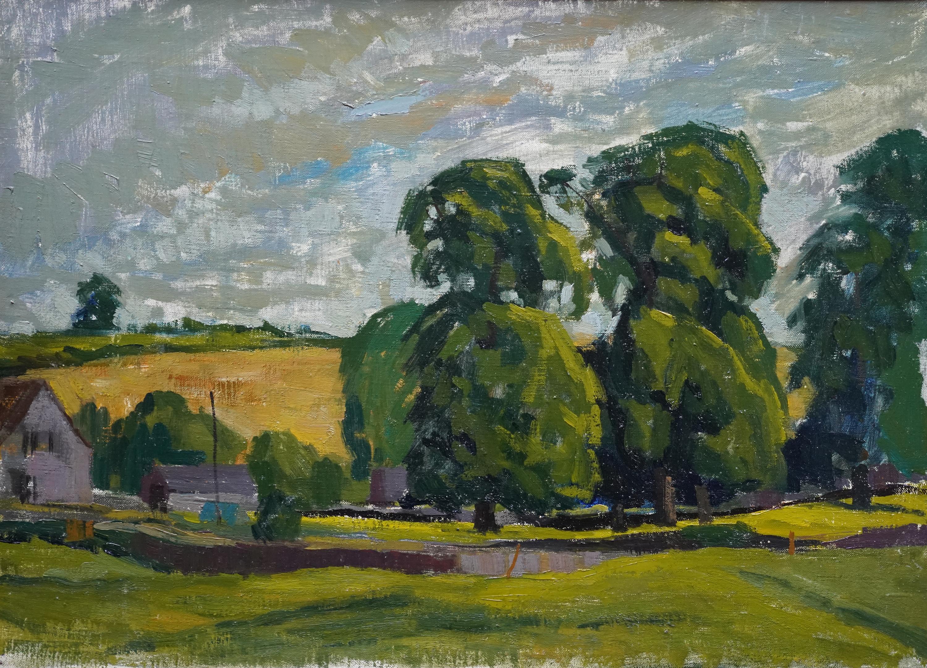 Wiltshire Landschaft - Britische 1950's Post Impressionist Kunst Ölgemälde im Angebot 4